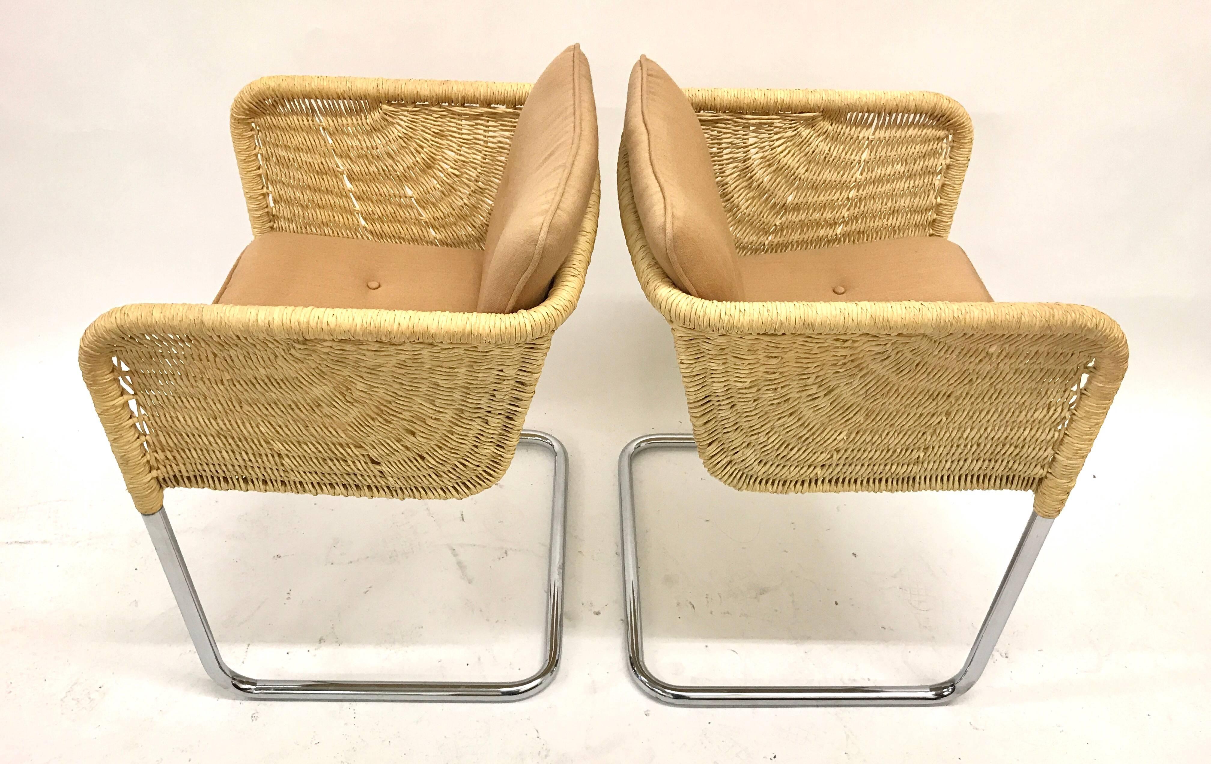 Set of Four Wicker and Chrome Cantilever Chairs by Harvey Probber In Good Condition In Lake Success, NY