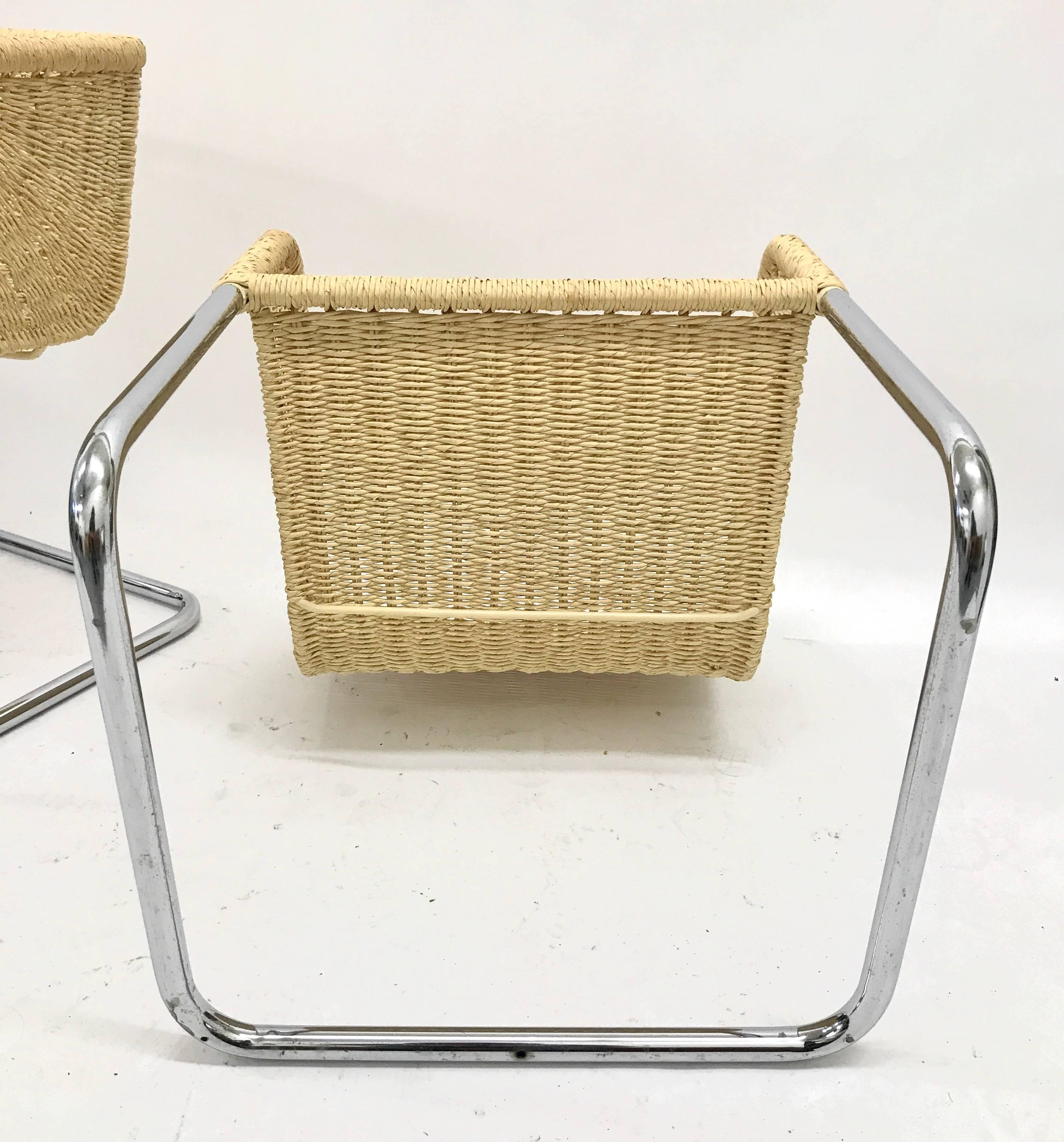 Set of Four Wicker and Chrome Cantilever Chairs by Harvey Probber 3