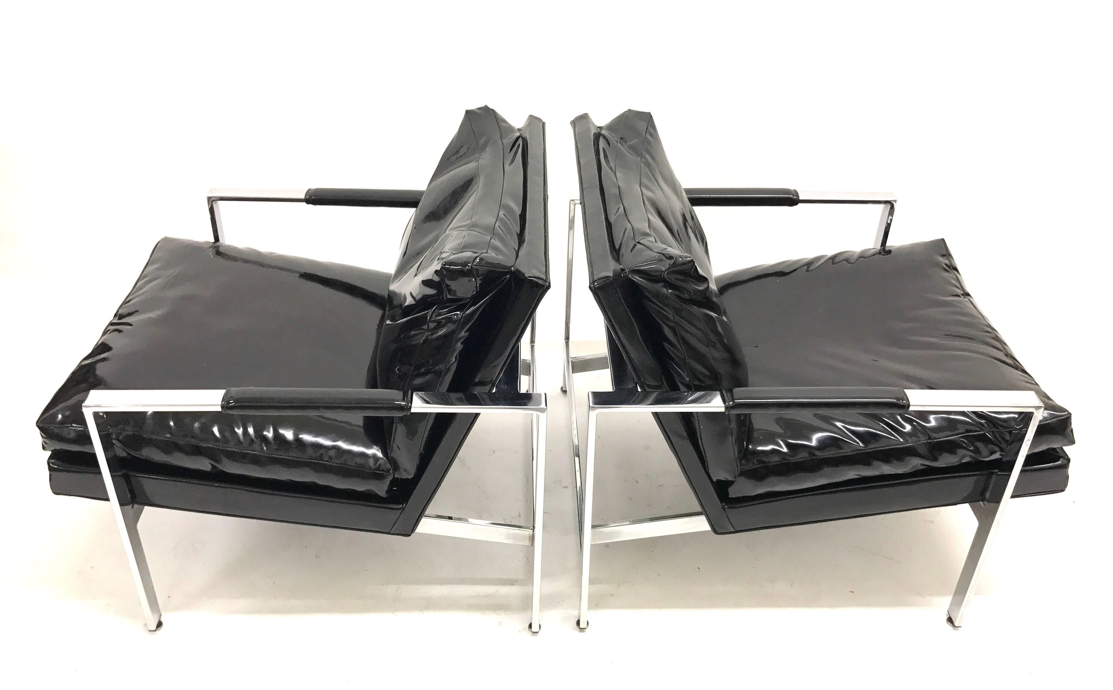 Milo Baughman for Thayer Coggin Chrome Flat Bar Lounge Chairs In Good Condition For Sale In Lake Success, NY