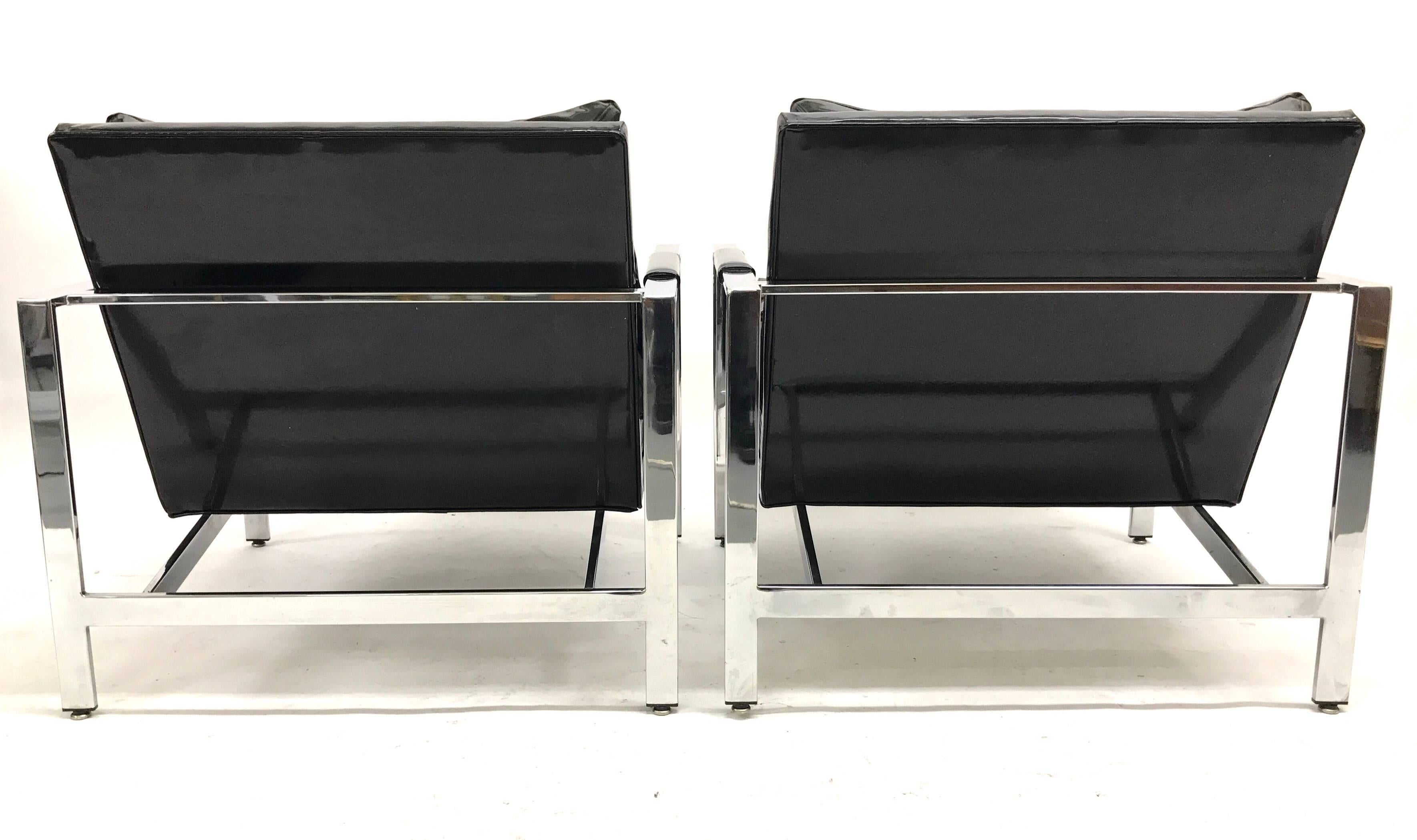 Milo Baughman for Thayer Coggin Chrome Flat Bar Lounge Chairs For Sale 1