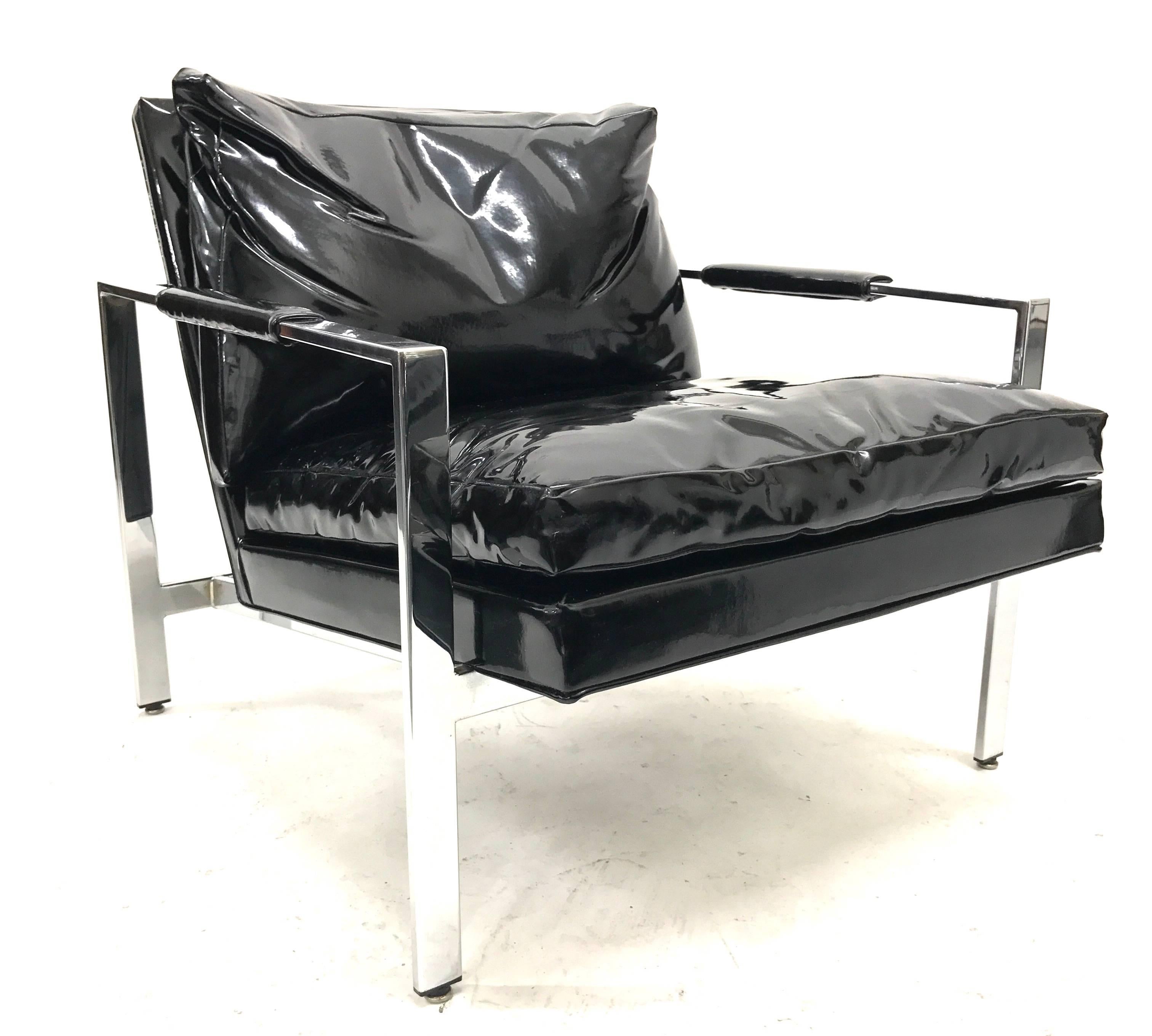 Milo Baughman for Thayer Coggin Chrome Flat Bar Lounge Chairs For Sale 5