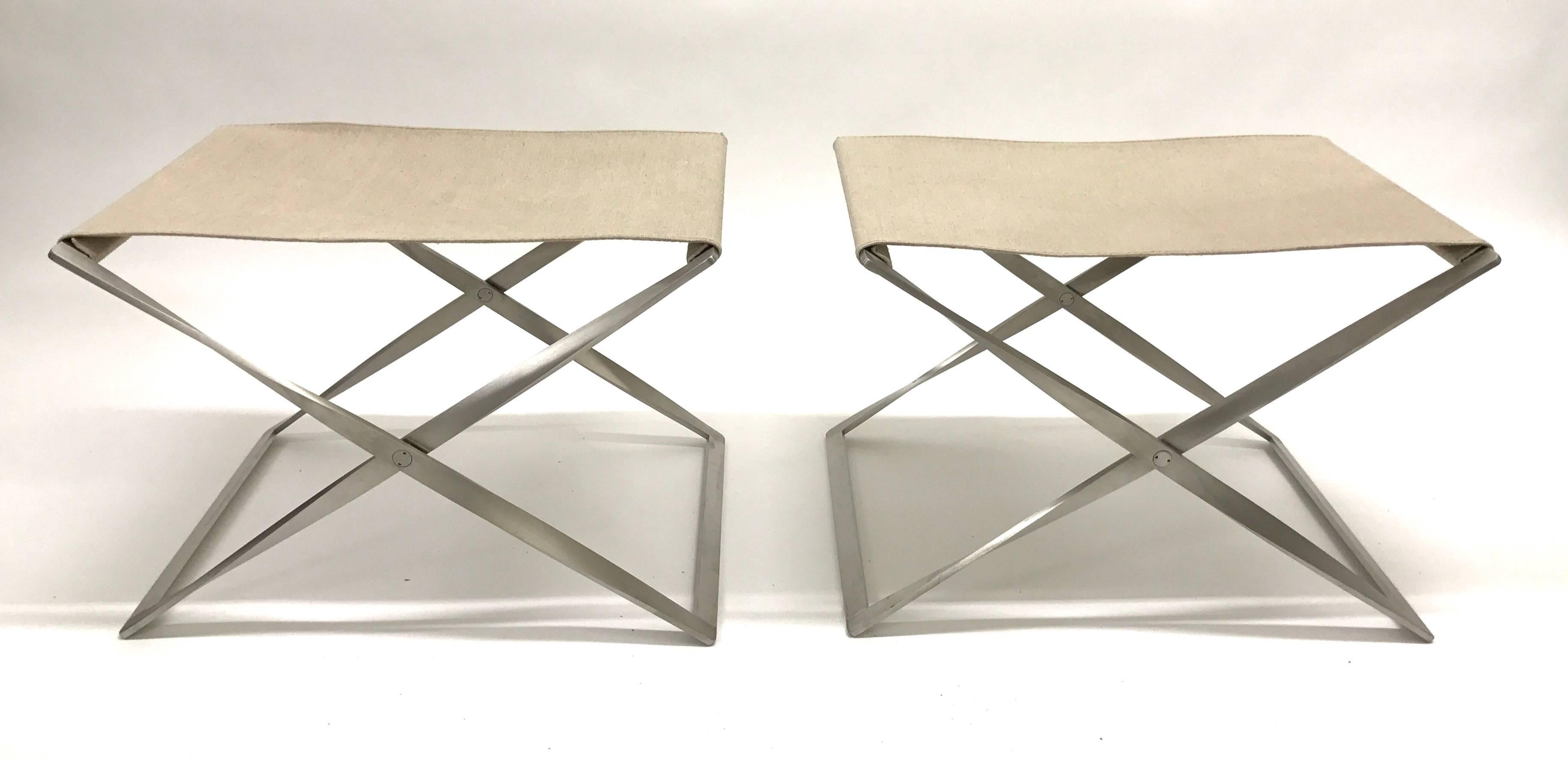 Pair of Poul Kjaerholm PK91 Folding Stools In Good Condition For Sale In Lake Success, NY