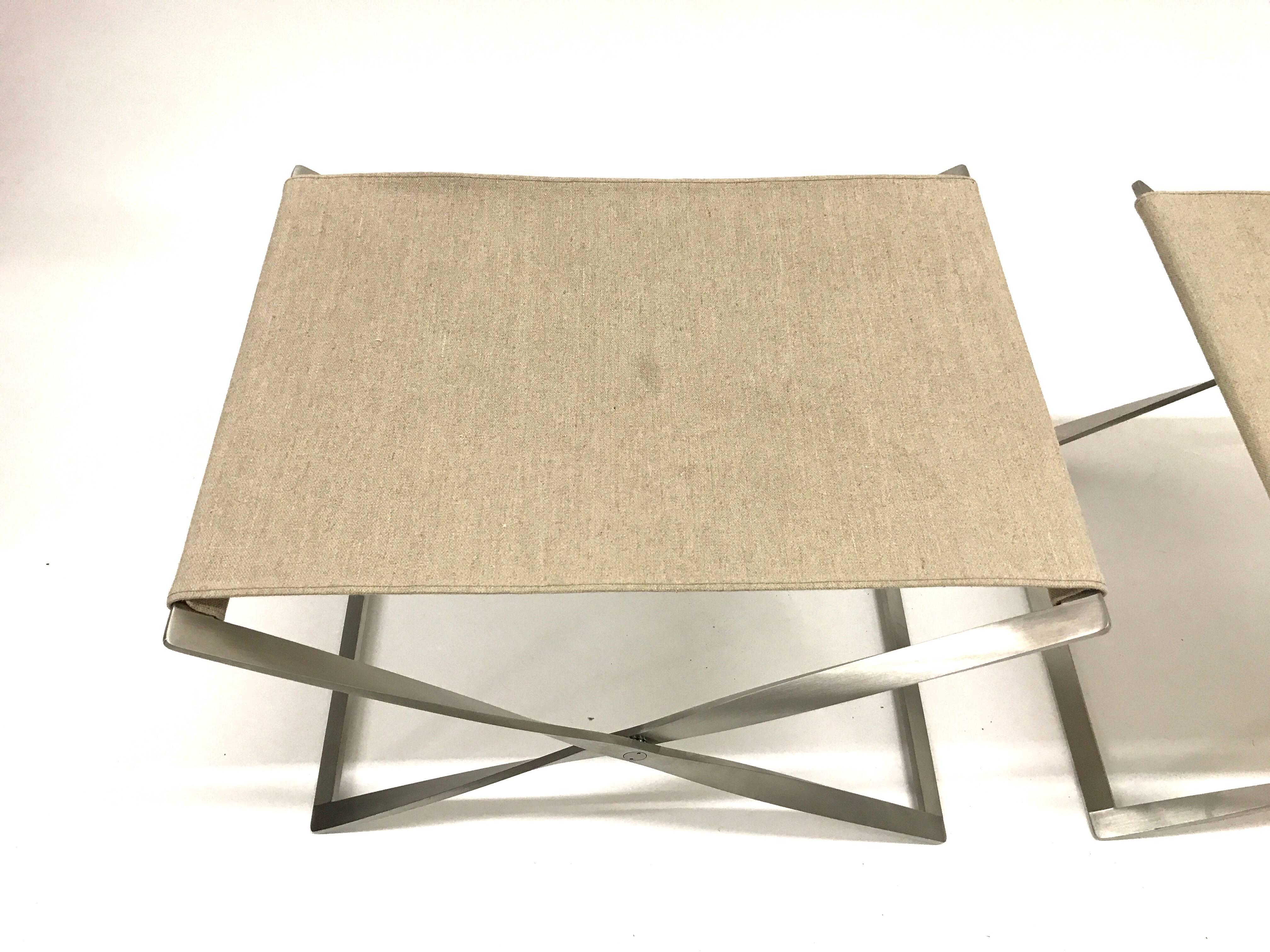 Stainless Steel Pair of Poul Kjaerholm PK91 Folding Stools For Sale