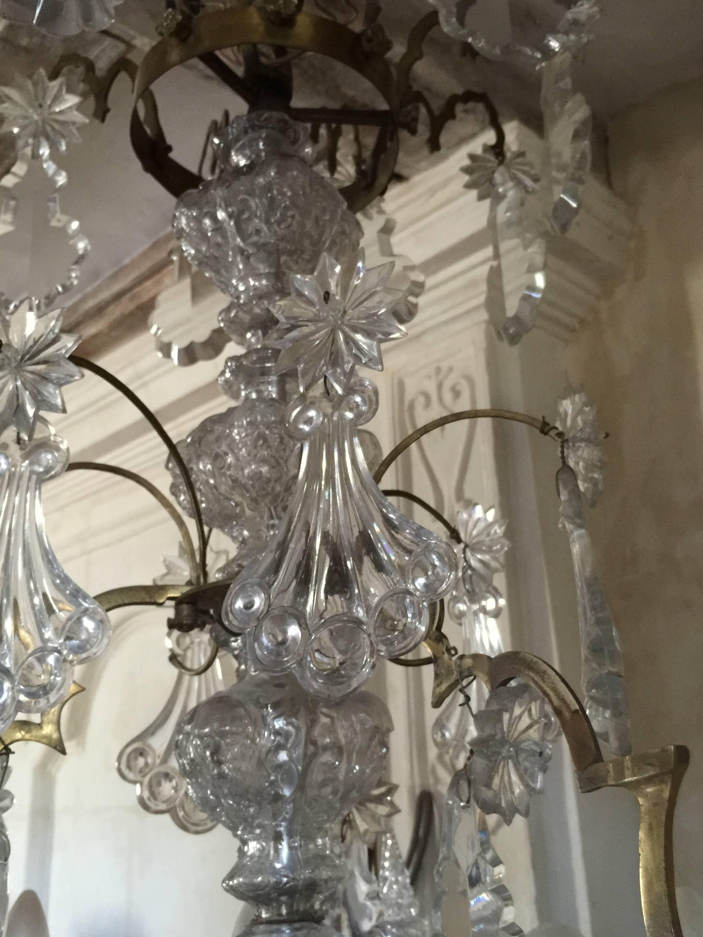 Large 19th Century Bronze and Crystal Chandelier In Good Condition In Thoree les pins, FR