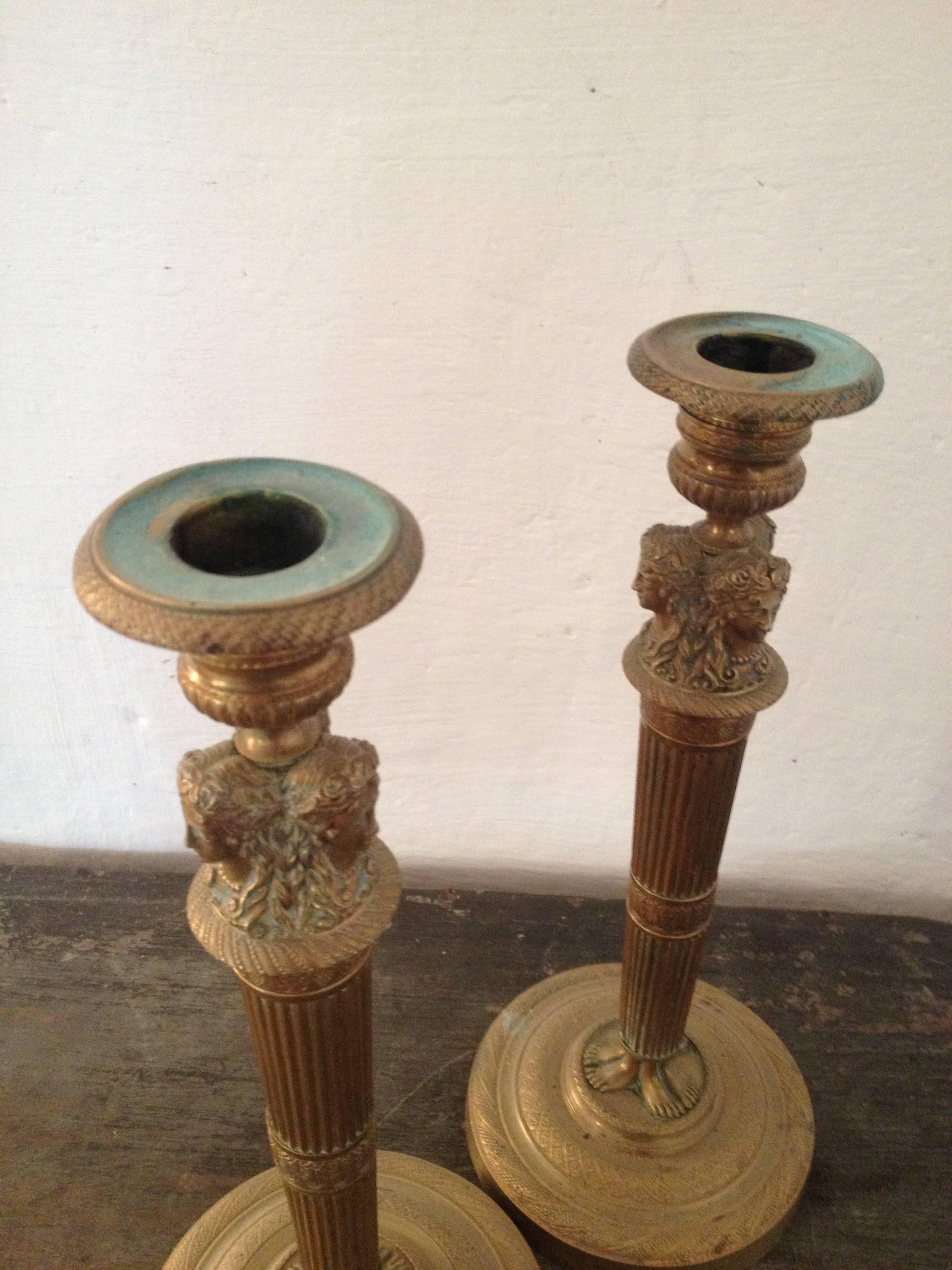 Early 19th Century Pair of  French Candlesticks In Good Condition For Sale In Thoree les pins, FR
