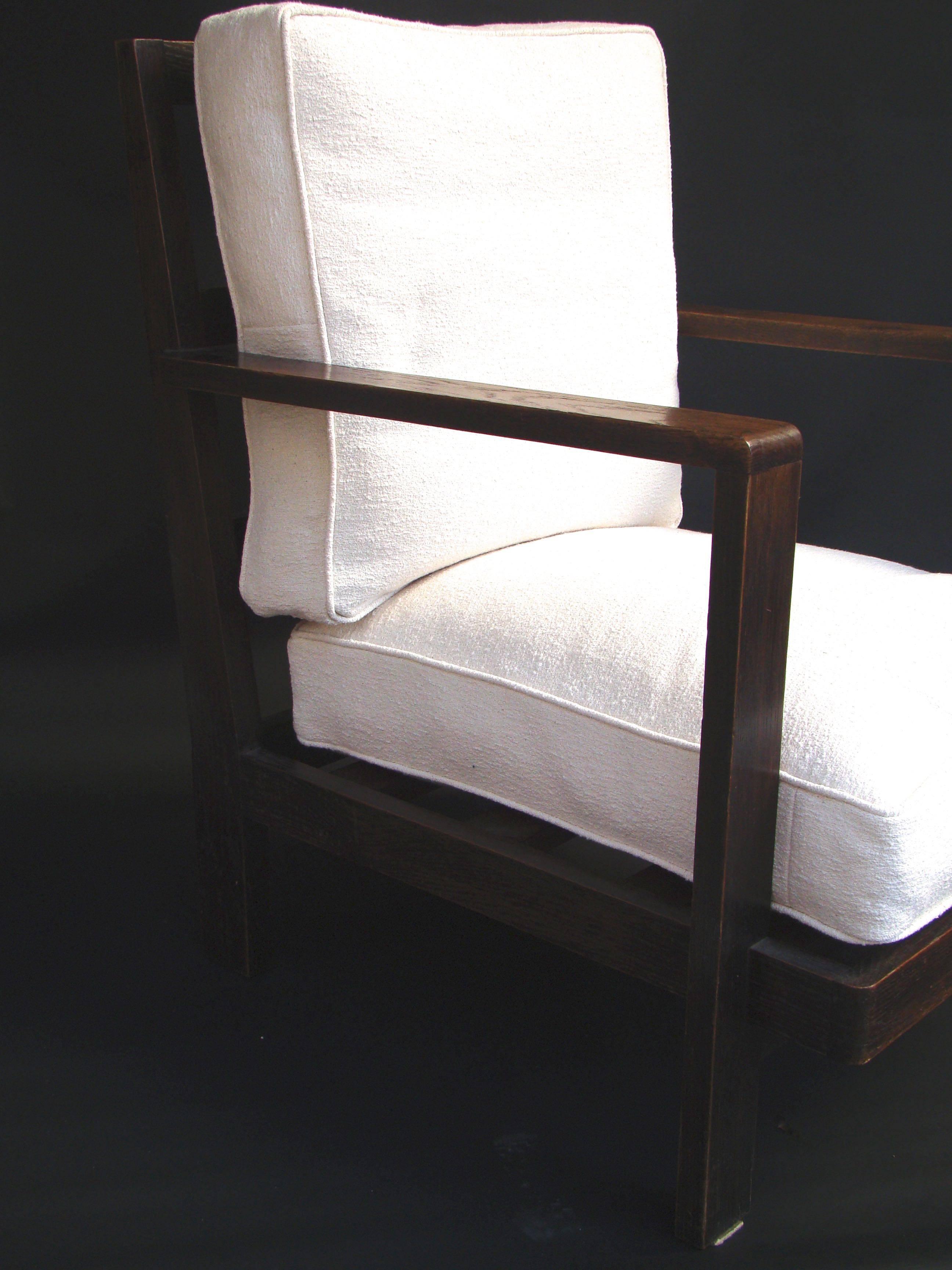 French 1930s Oak Tree and Fabric Pair of Armchairs, France