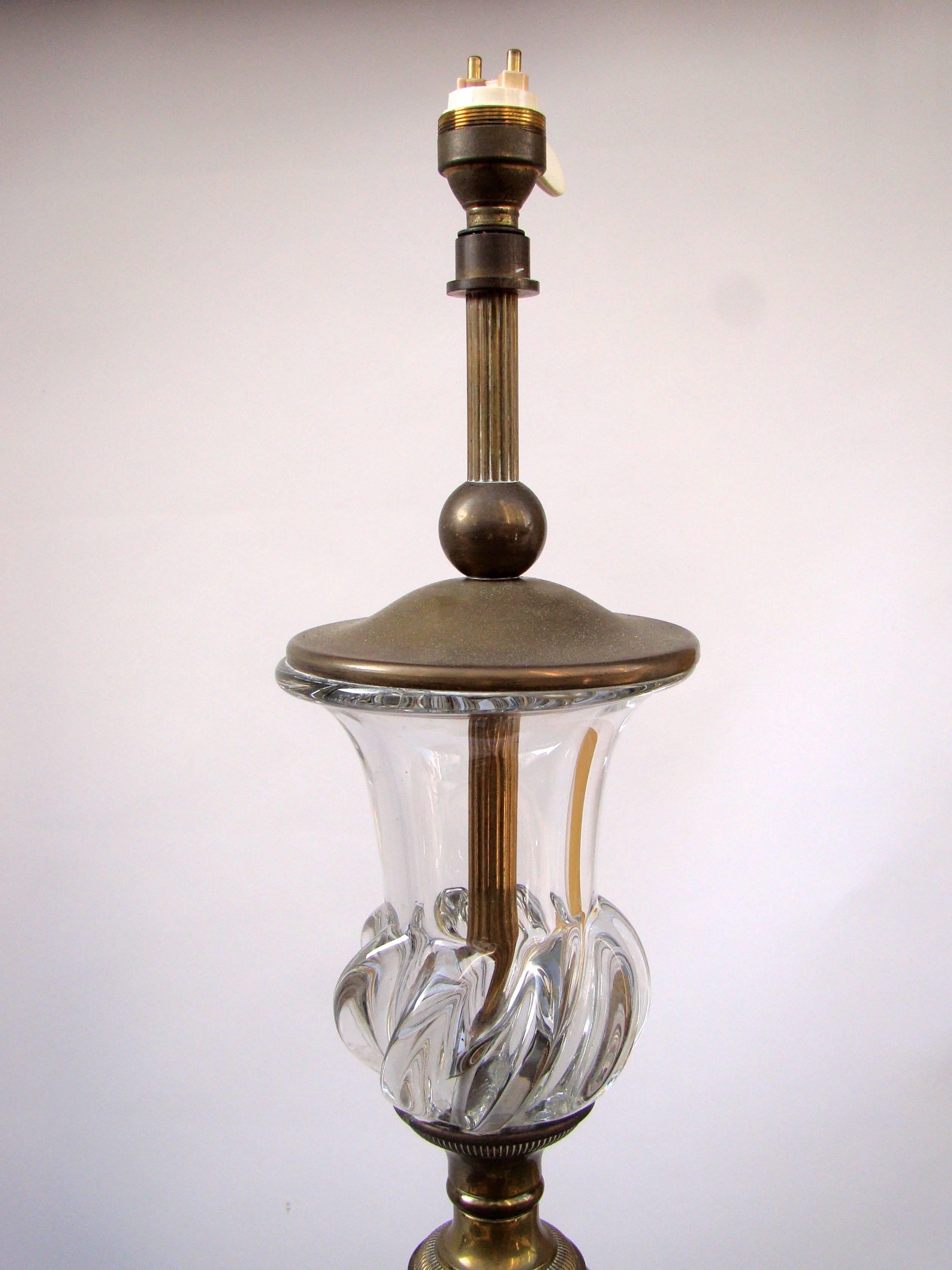 Handsome floor lamp in crystal and wood for the base, circa 1950, France.
