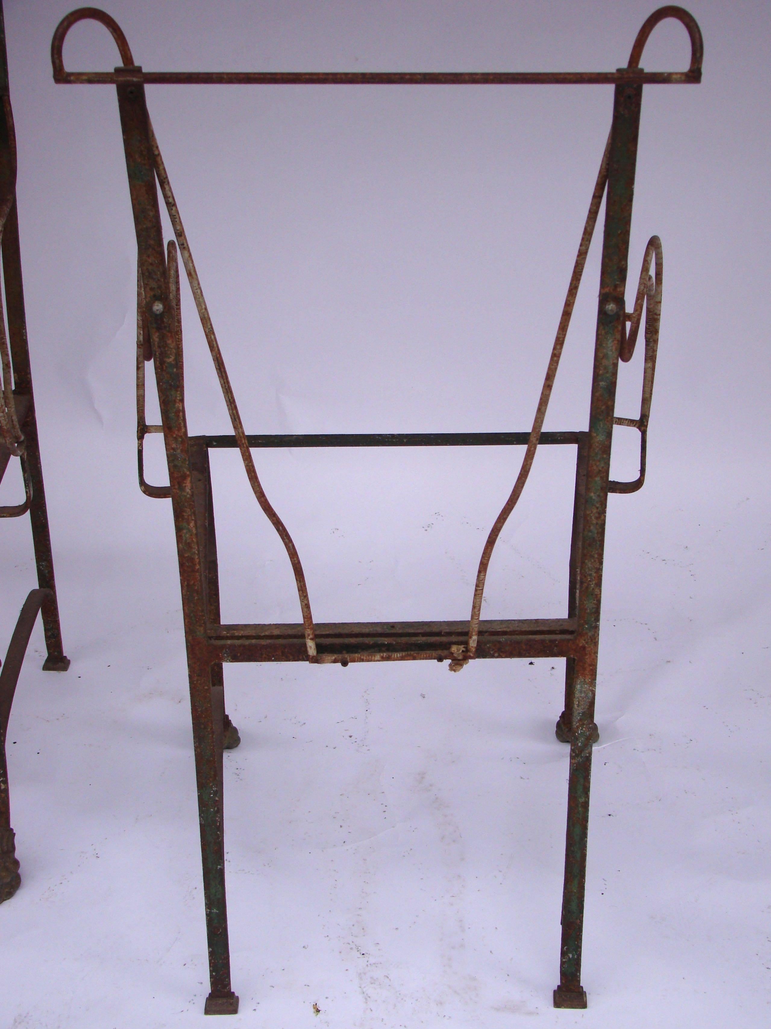1920s, French, Wrought Iron Pair of Armchairs In Fair Condition For Sale In Saint-Ouen, FR