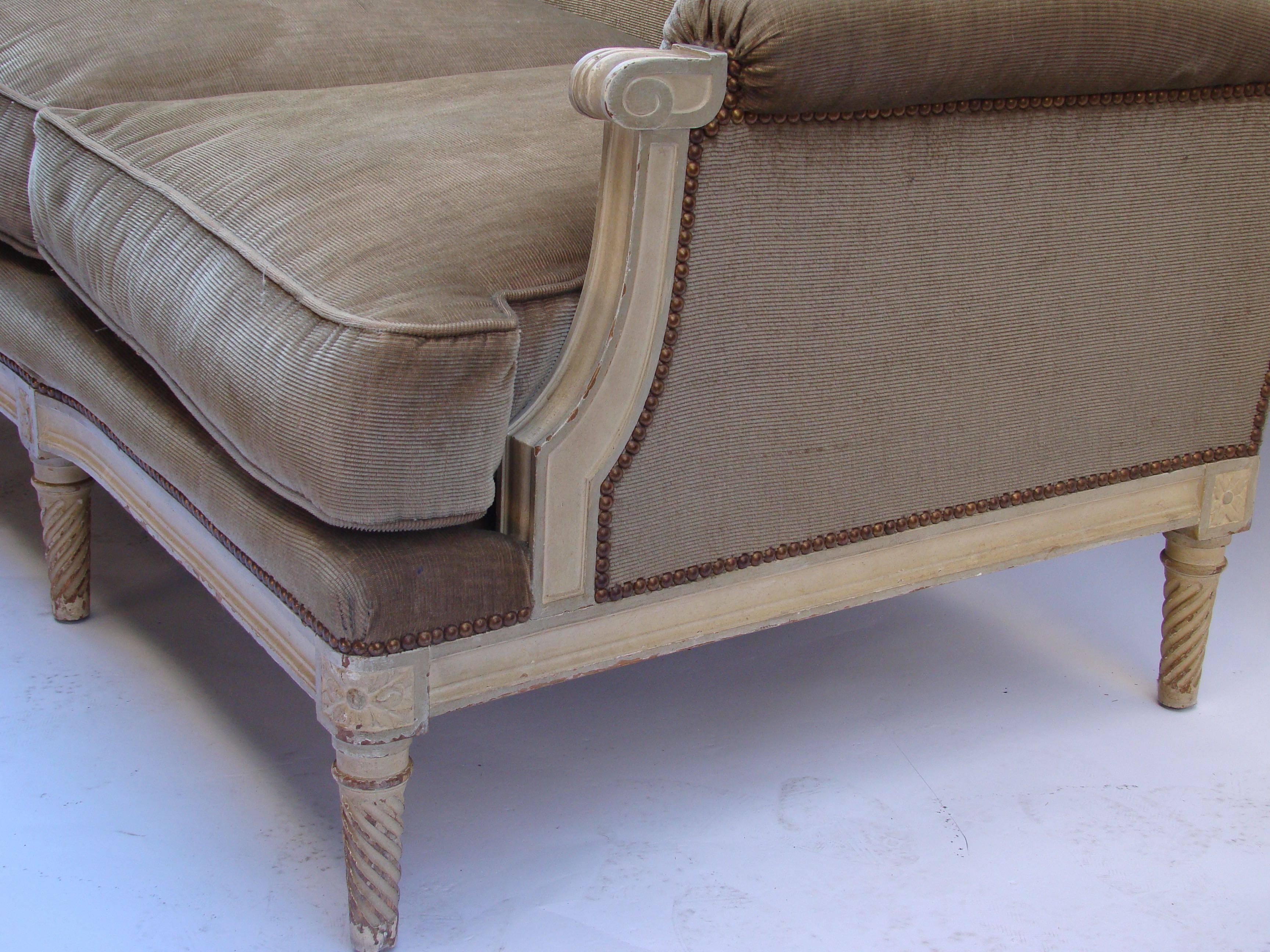 Mid-20th Century 1940s French Painted-Wood and Fabric Canape by Maison Carlhian