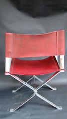 1970s Steel and Red Leather Armchair or Desk Chair
