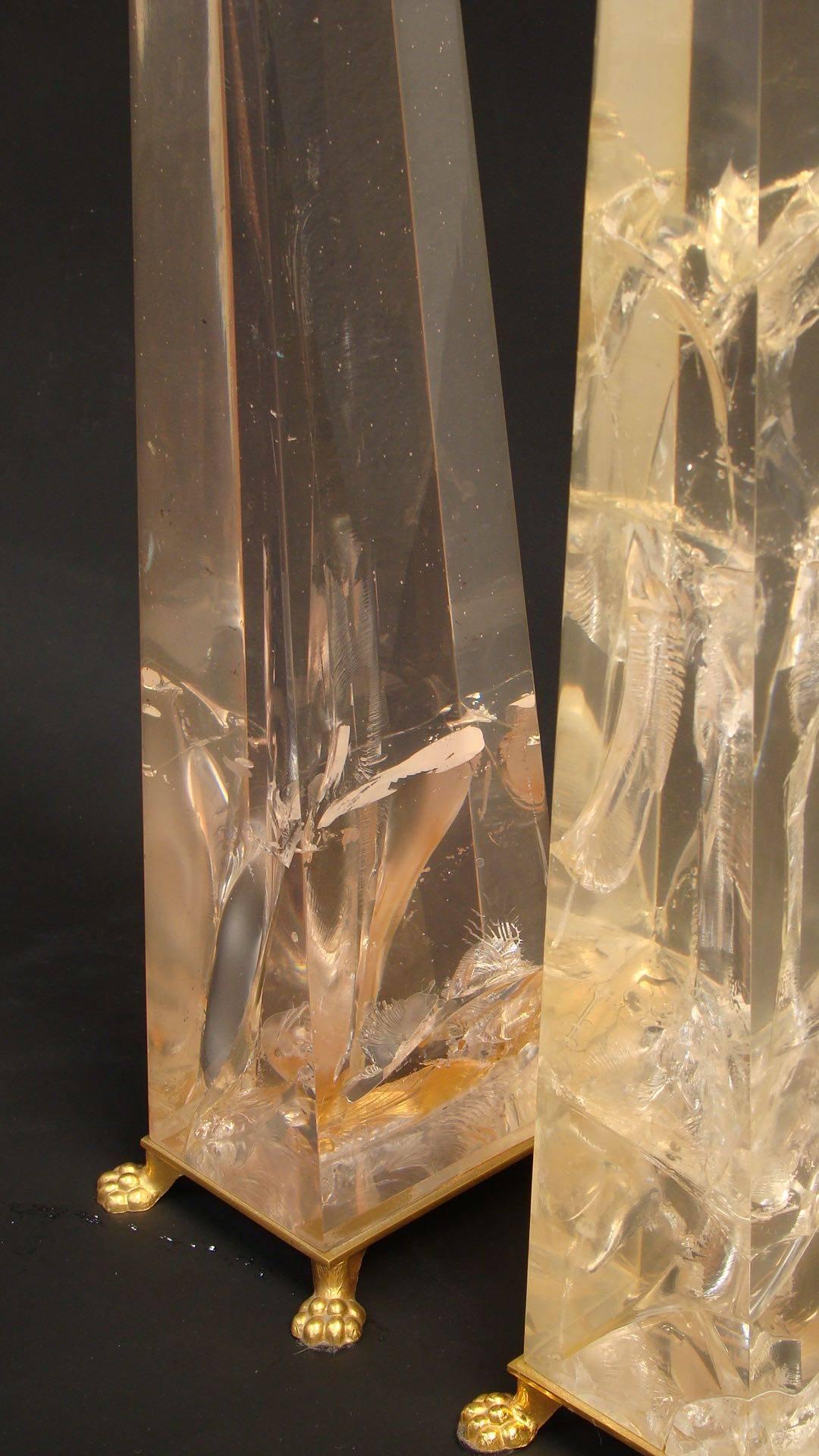 Pair of obelisks in fractal resin attributed to Pierre Giraudon, circa 1970.