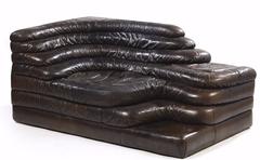 1970s Original Black Leather Pair of Canapes 'Terrazza' by Ubal Klug by De Sede