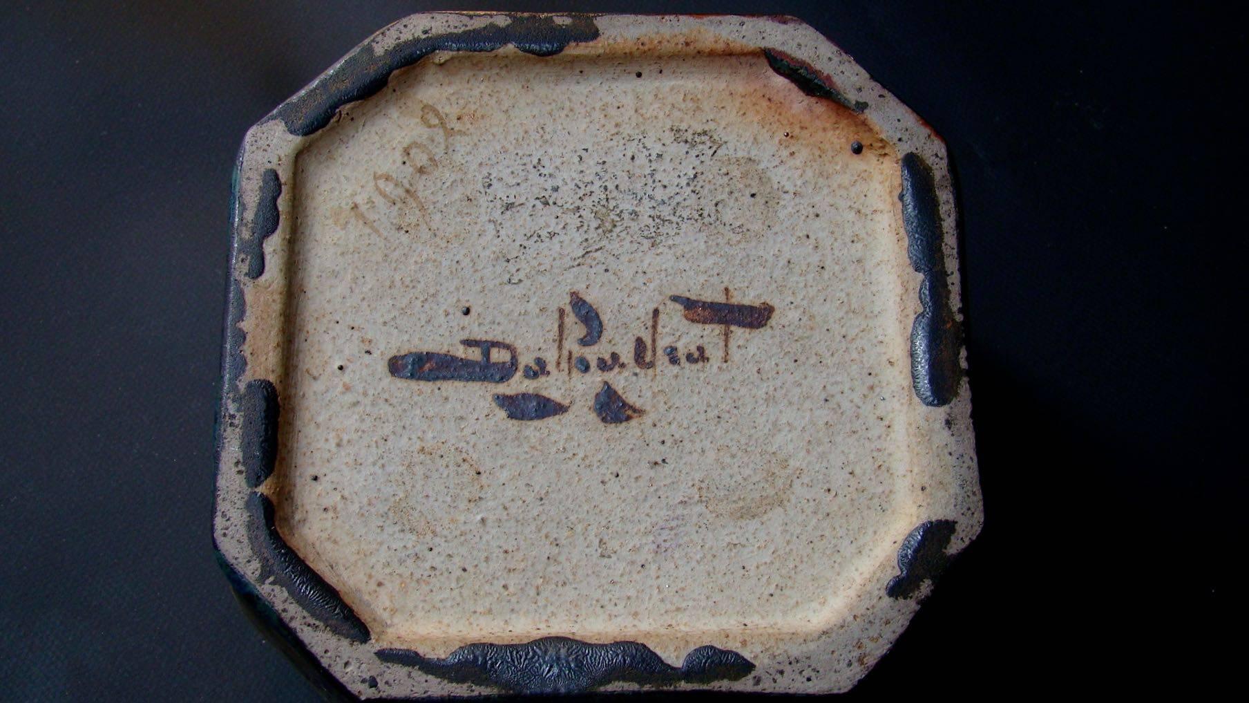 Early 20th Century Ceramic Inkwell by Pierre-Adrien Dalpayrat, Handwritted Signature and Dated 1902 For Sale