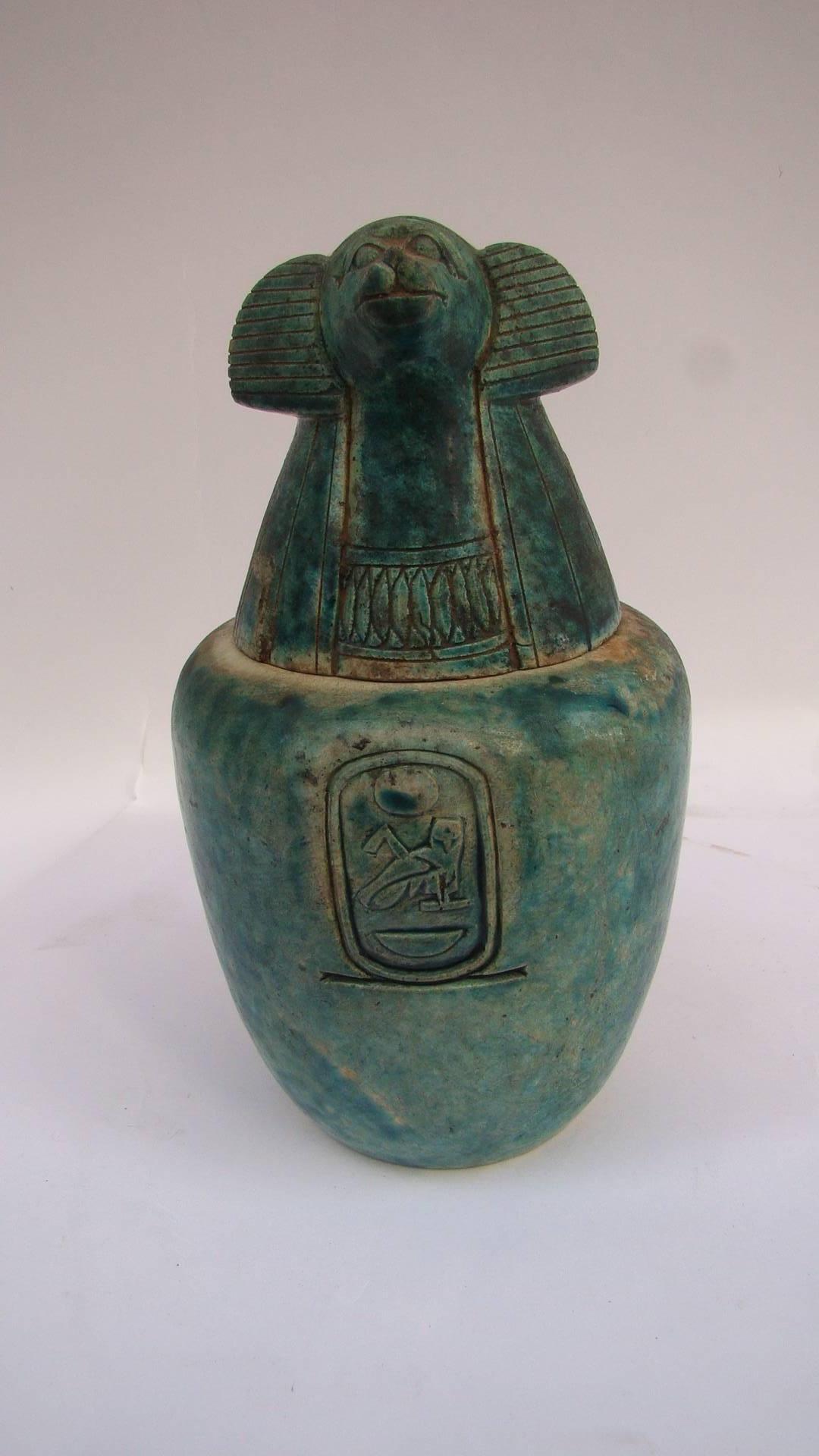 Carved Egyptian Canopic Vases from Grand Tour, 1930s