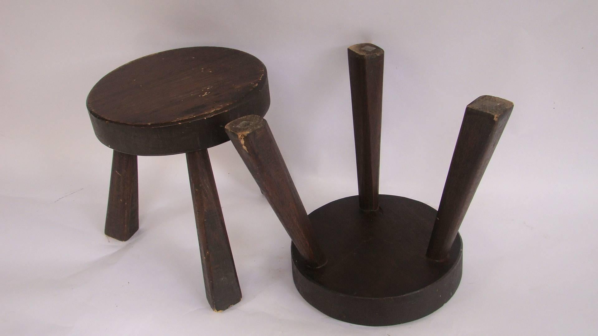 Pair of wooden stools, stained beech, 1960s.
