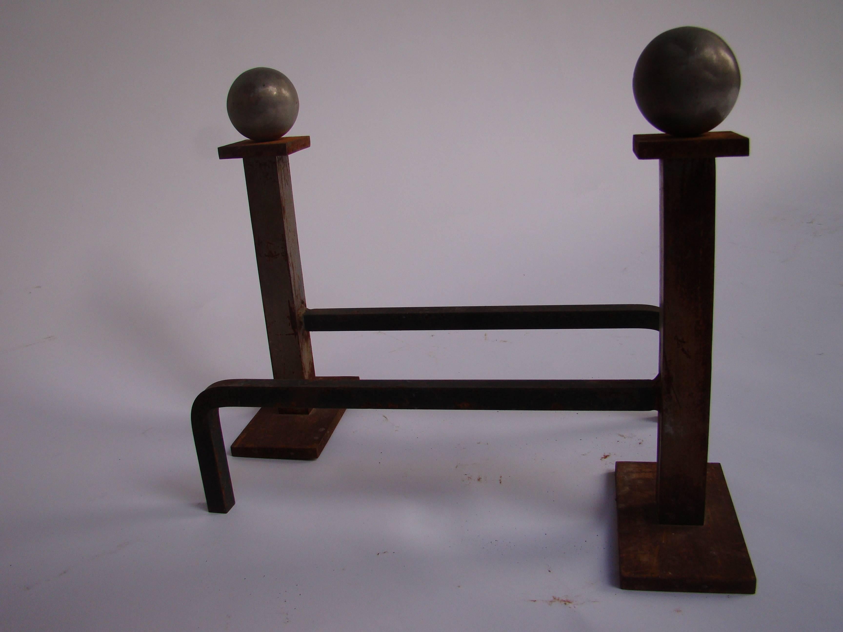 French 1940s Pair of Andirons by Jacques Adnet