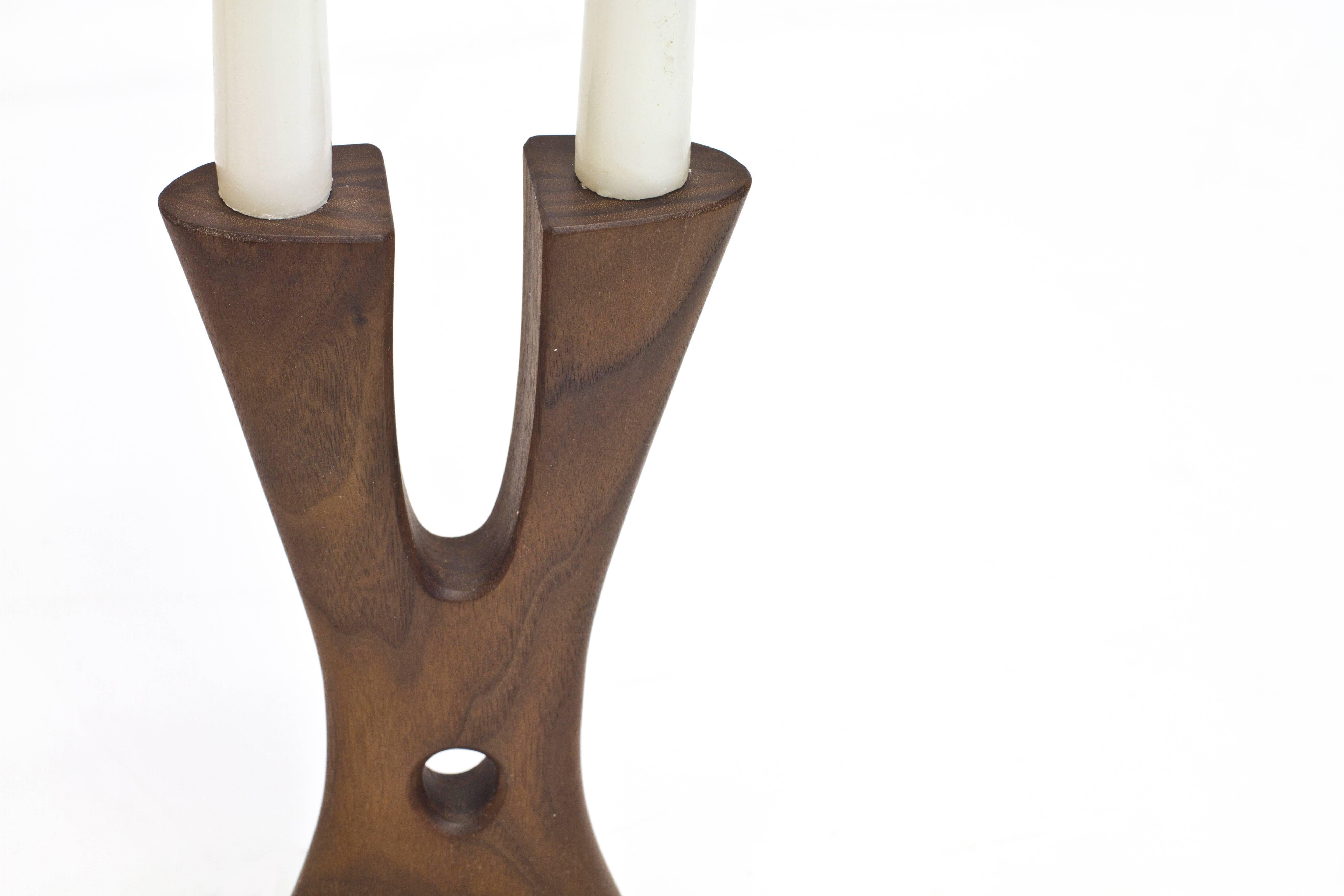 American Mastodon Candlestick in Oiled Walnut and Brass by Noah Norton for Wooda For Sale