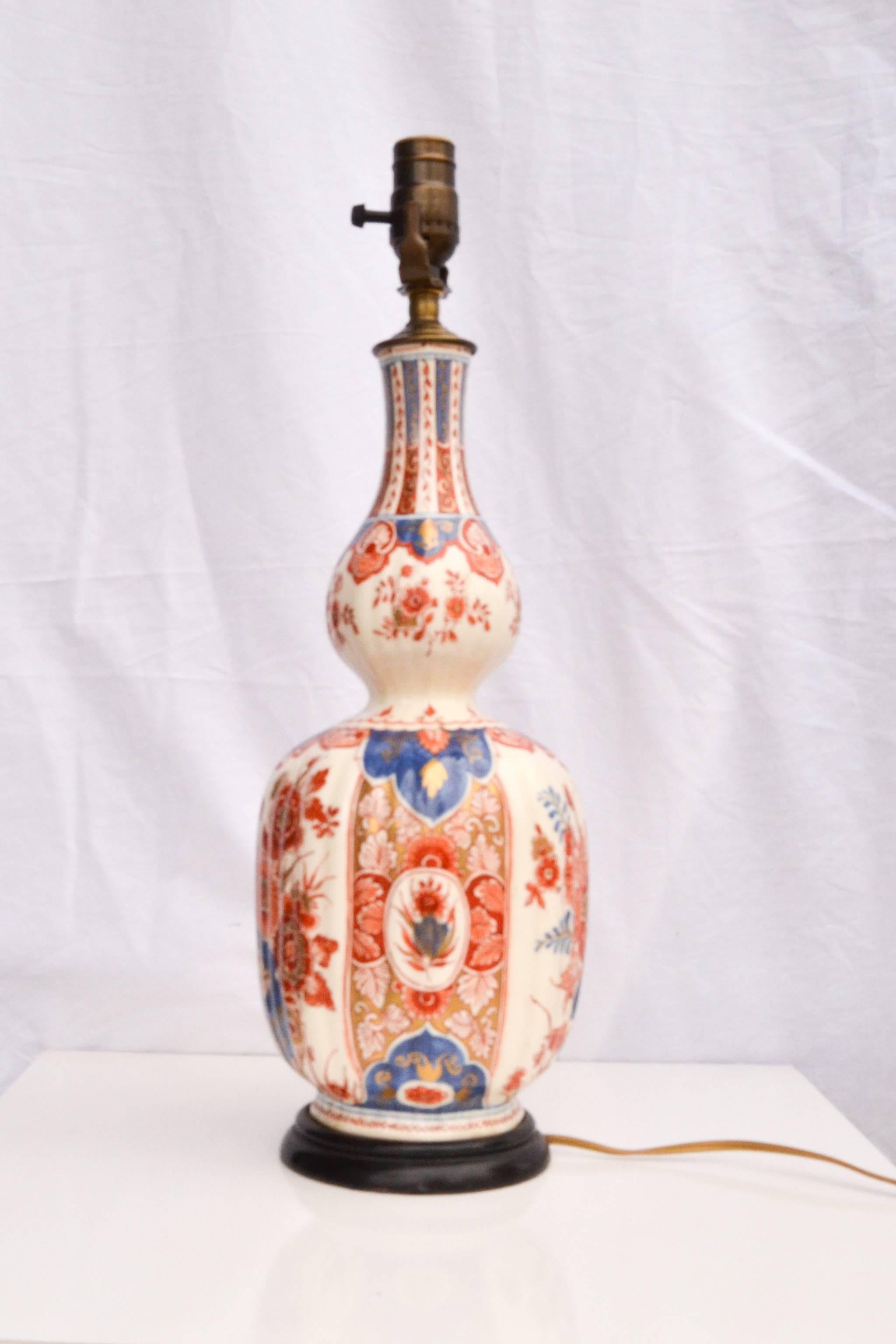 Dutch Delft Imari Style Double Gourd Lamp For Sale