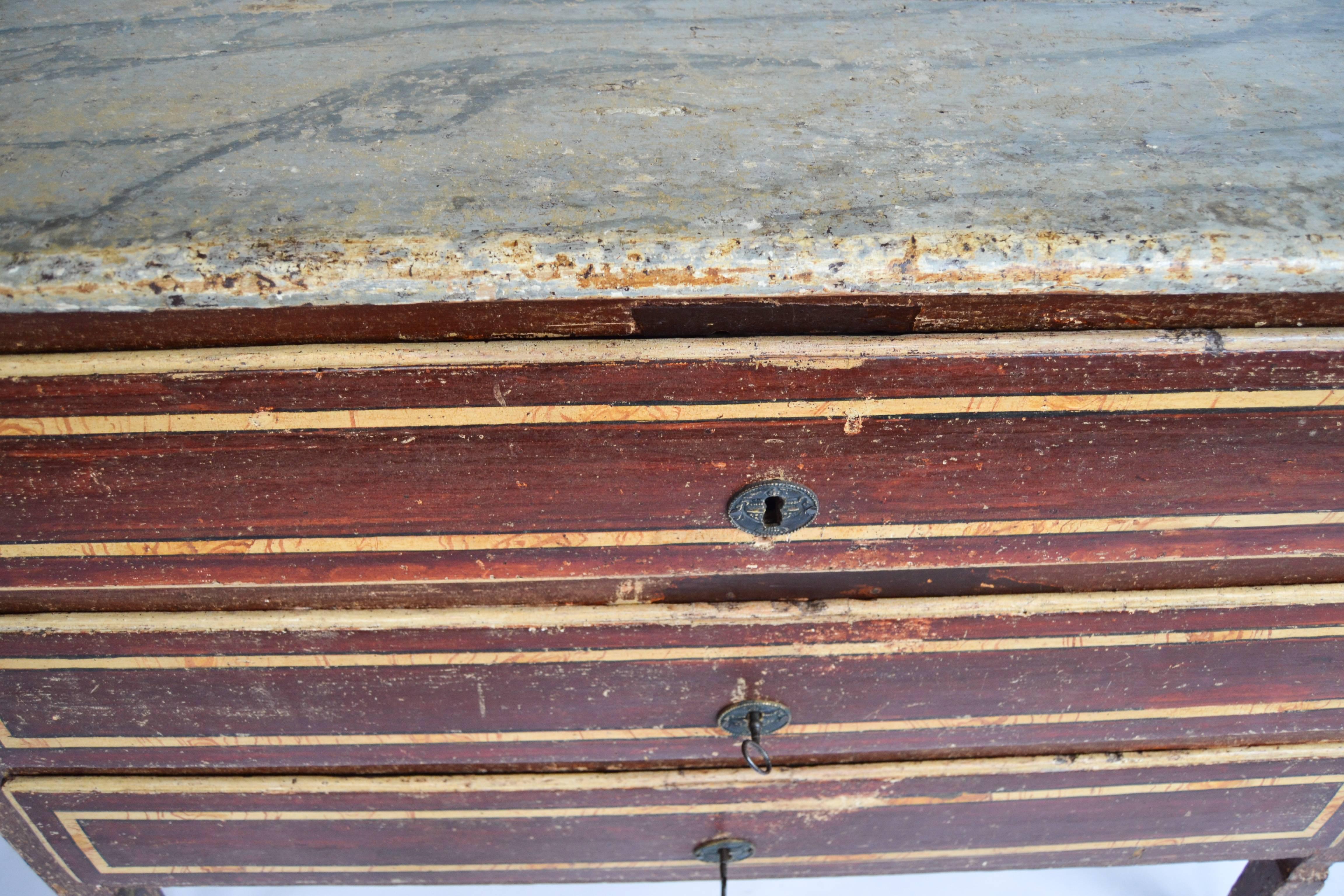 Faux Bois Late 18th Century Italian Neoclassical Faux Painted Chest For Sale