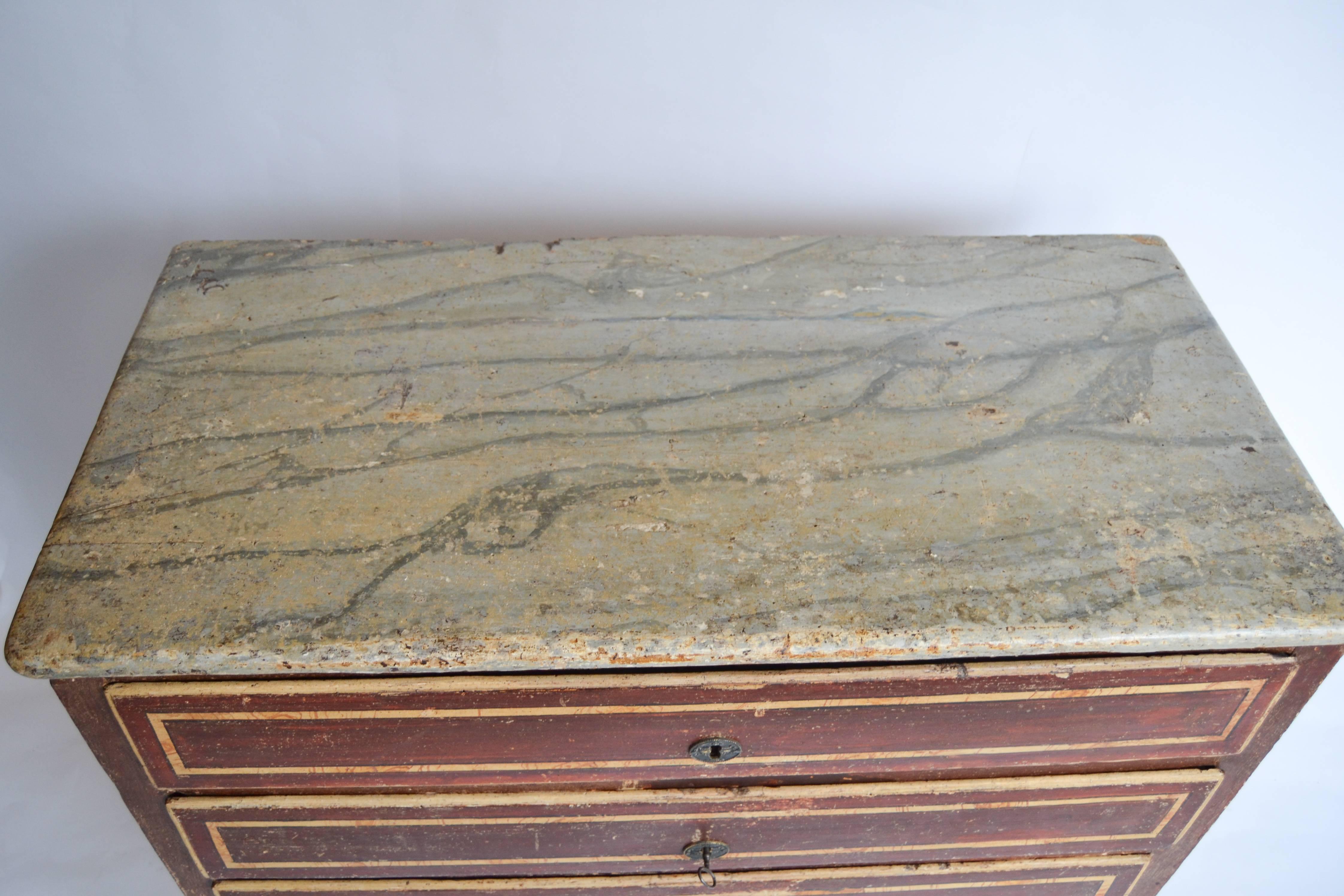 Late 18th Century Italian Neoclassical Faux Painted Chest In Fair Condition For Sale In Millerton, NY