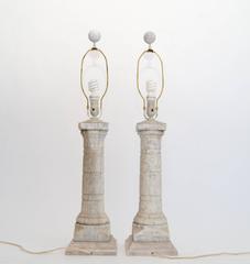 Pair of Weathered Marble Baluster from Lamps
