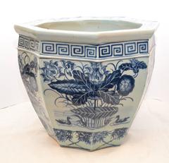 Pair of Blue and White Chinese Fish Bowls
