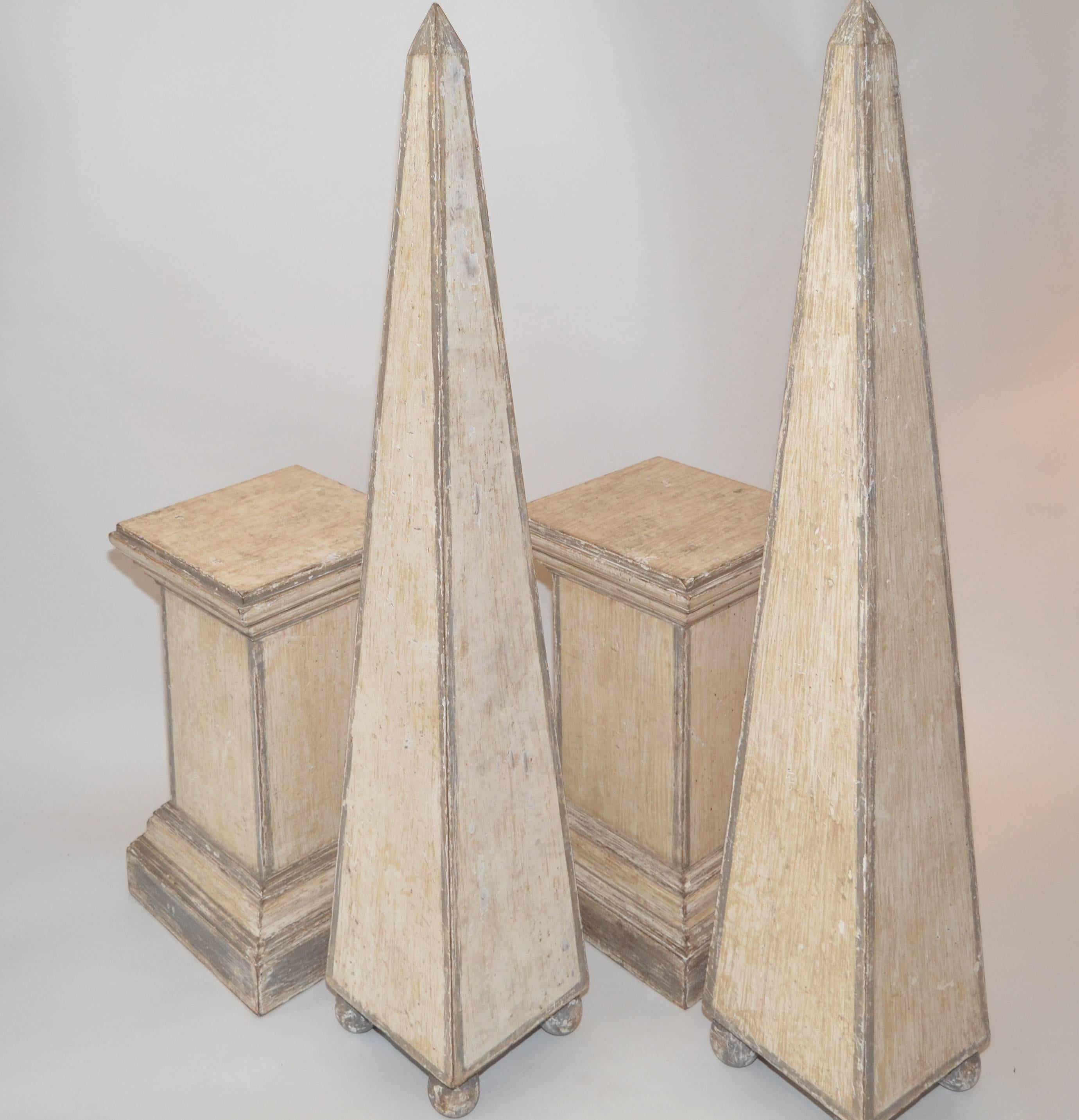 Grand Tour Pair of Tall Painted Obelisks on Bases