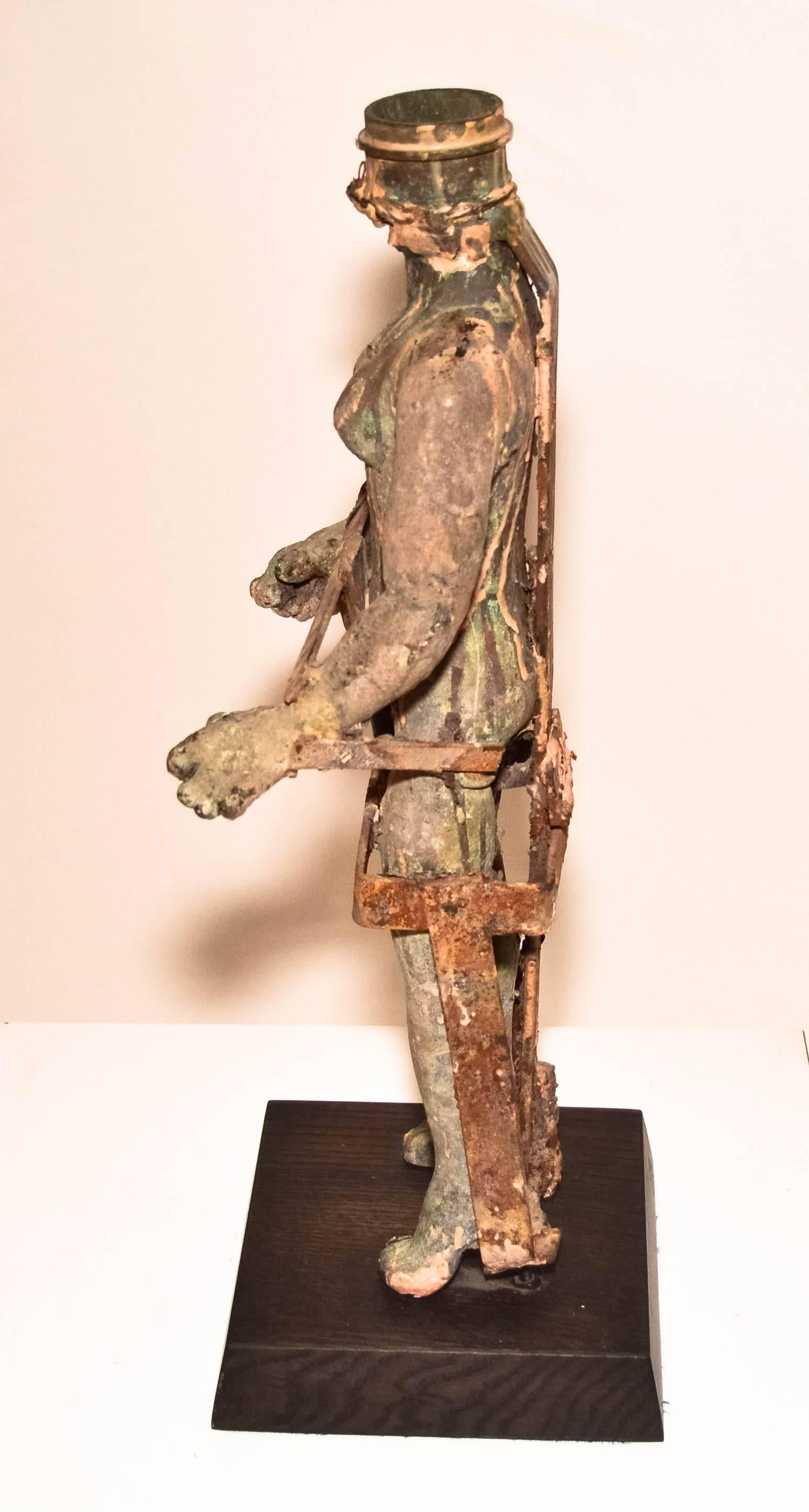 Metal Mounted French Doll Mold Statue In Distressed Condition For Sale In Millerton, NY