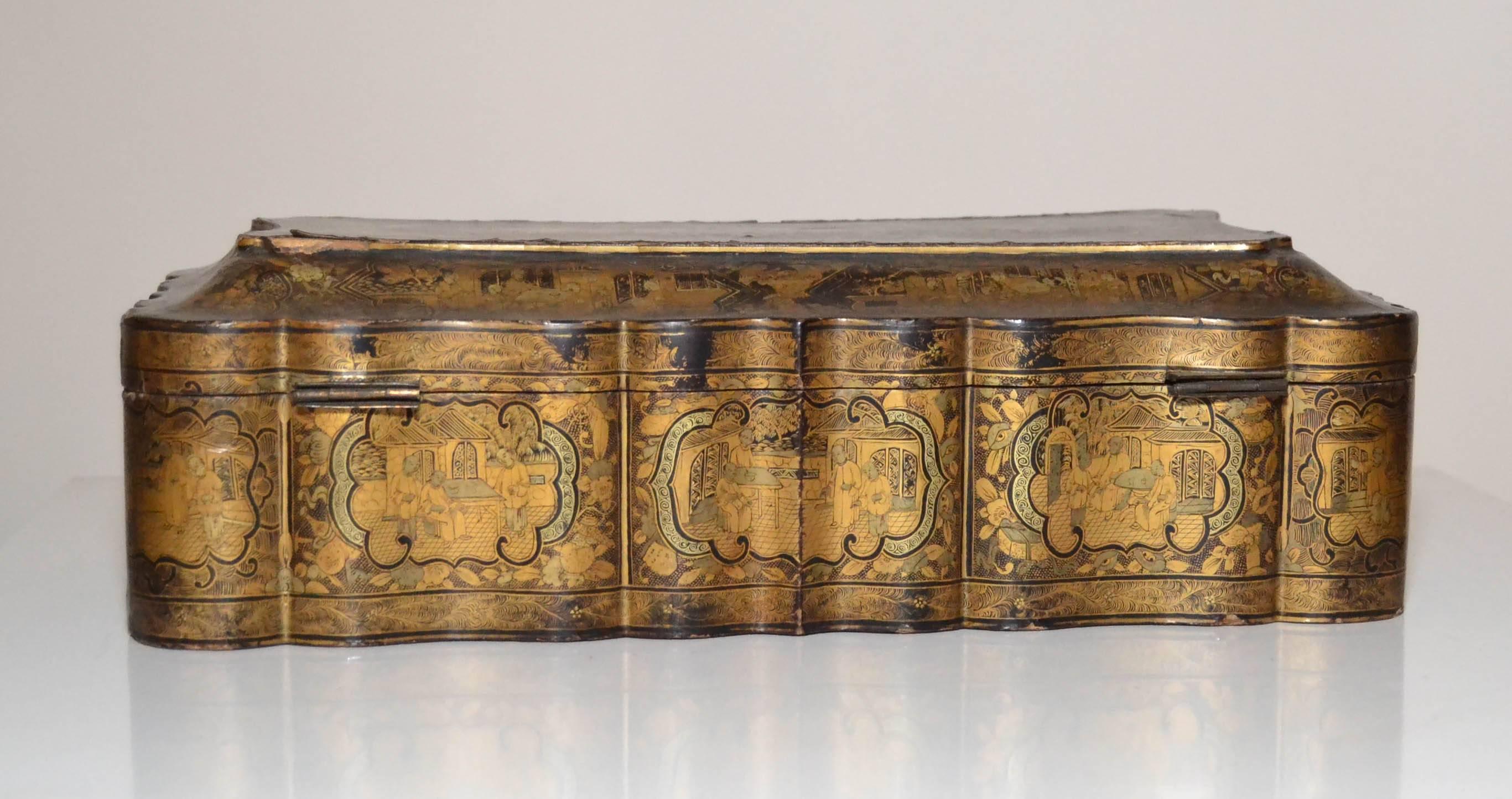 Chinese Export English Papier Mâché Card Game Box For Sale