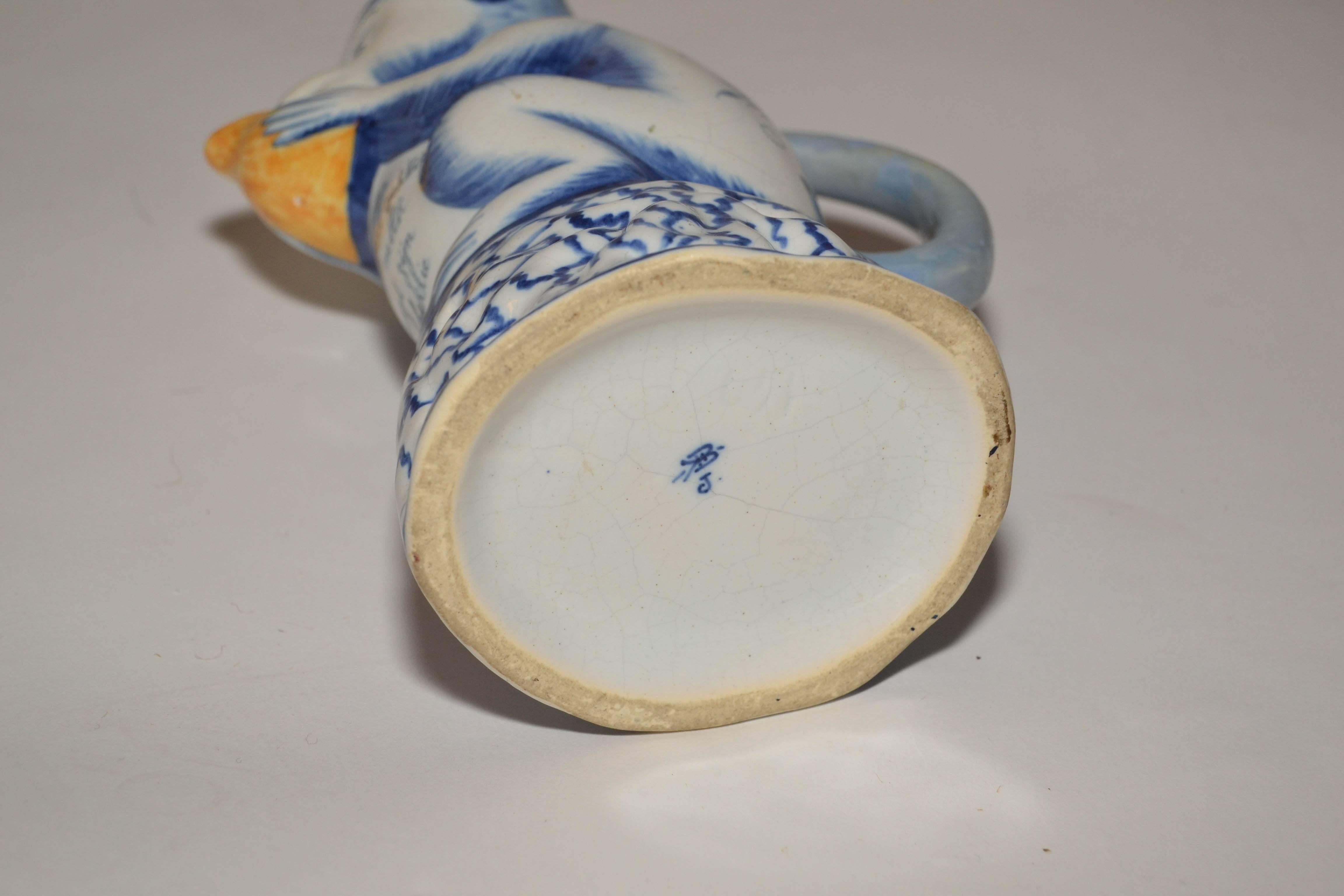19th Century Delft Monkey Milk Pitcher In Good Condition For Sale In Millerton, NY