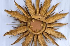 20th Century Gold Painted Metal Brutalist Starburst Mirror