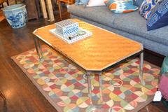 Mid-Century Chrome and  Bamboo Parquet Top Cocktail Table