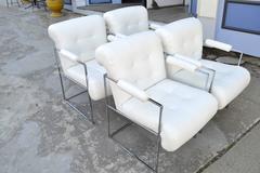 Set of Four Mid-Century Dining Armchairs in White Naugahyde by Milo Baughman