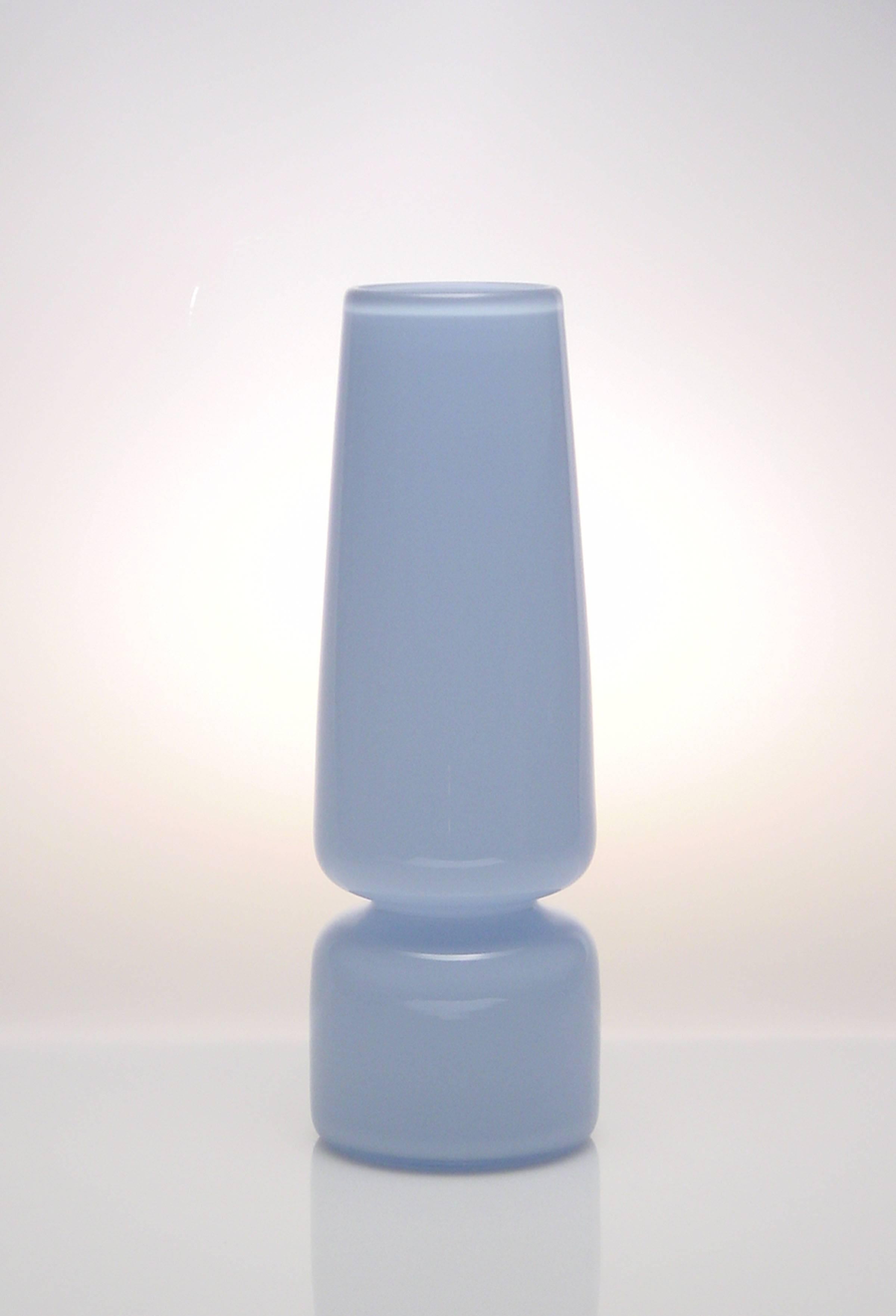 American Blue Groove Series, Set of Six Handmade Modern Glass Design Vases For Sale