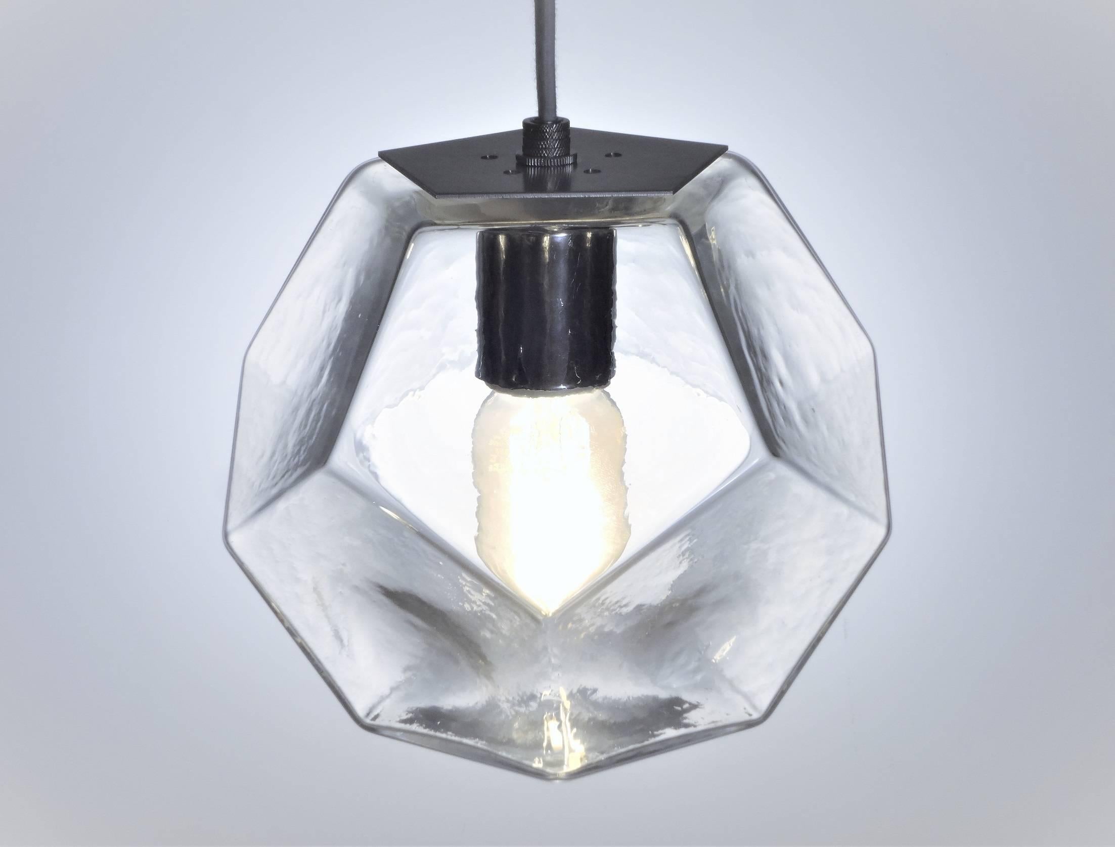 American Modern Handmade Glass Lighting - Hedron Series Pendant in Silver Leaf For Sale