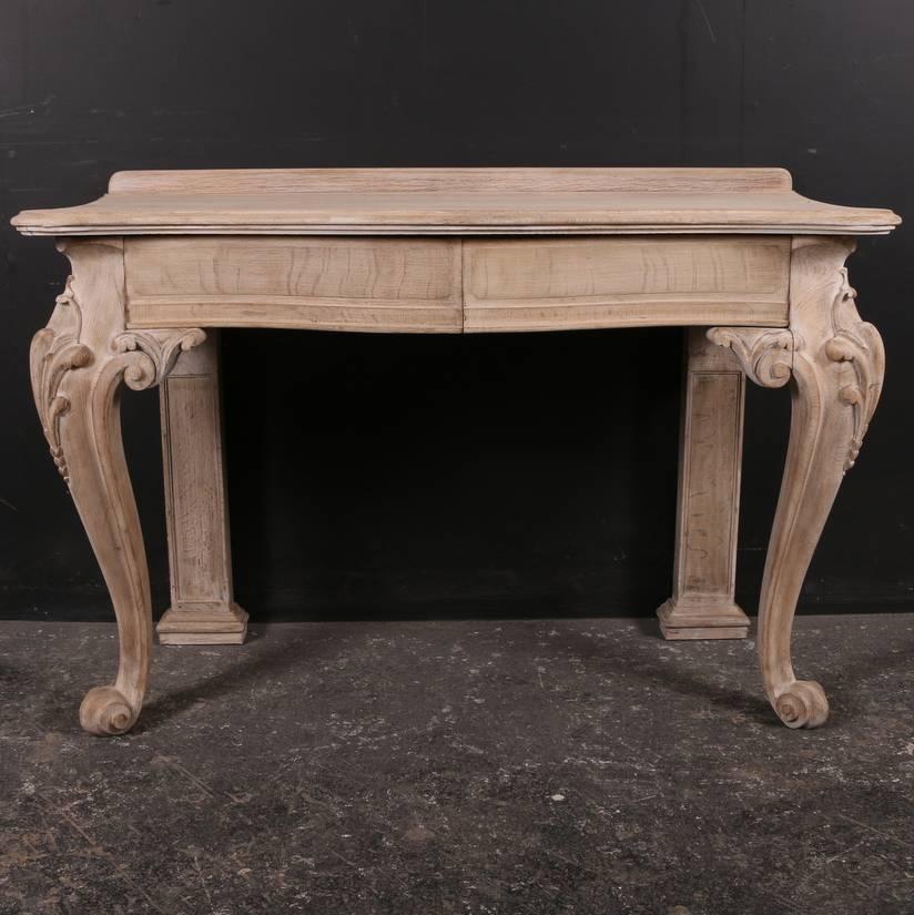 19th century French bleached oak console table, 1860
1.75 inch rail at the back of the top.


Dimensions
50 inches (127 cms) wide
22 inches (56 cms) deep
32 inches (81 cms) high.

         