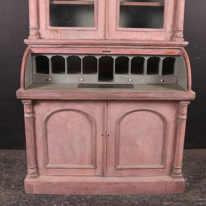 19th Century English Cylinder Bureau Bookcase 1
