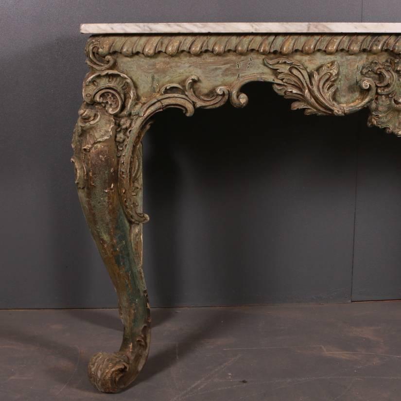 Stunning 19th century Italian original painted console table, 1830.

Dimensions:
58 inches (147 cms) wide
19 inches (48 cms) deep
34 inches (86 cms) high.

         
