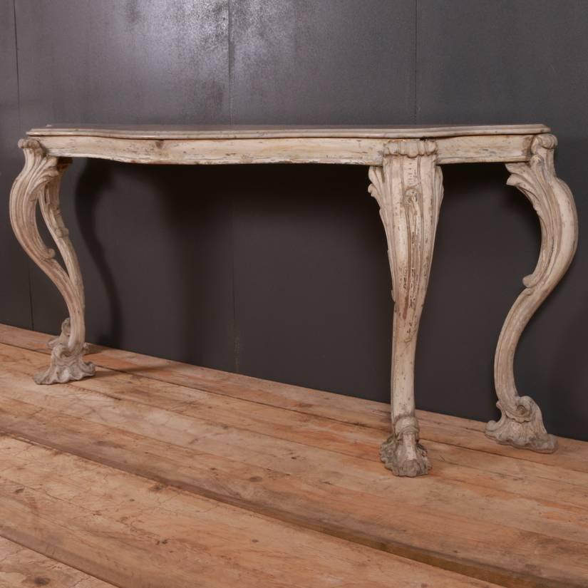 Wonderful large early 19th century Irish console table with original old paint finish, 1820.

Dimensions
89 inches (226 cms) wide
19 inches (48 cms) deep
37.5 inches (95 cms) high.

           