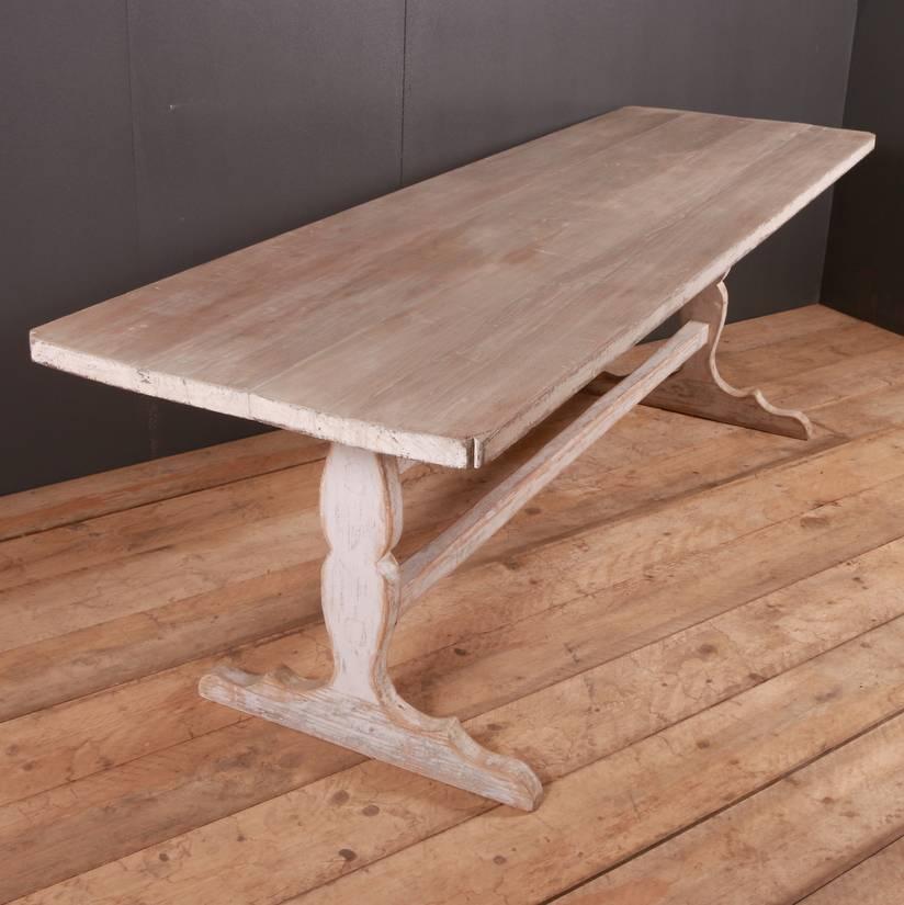 Large 19th C Swedish trestle table with a pale sycamore top. 1840

Reference: 5052

Dimensions
96 inches (244 cms) Wide
29.5 inches (75 cms) Deep
31.5 inches (80 cms) High