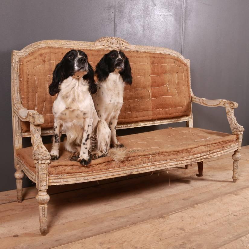 Wonderful 19th century Swedish carved wood sofa with traces of old gilding and original paint, 1880.

(Dogs not included)

Measures: Seat height is 15.5