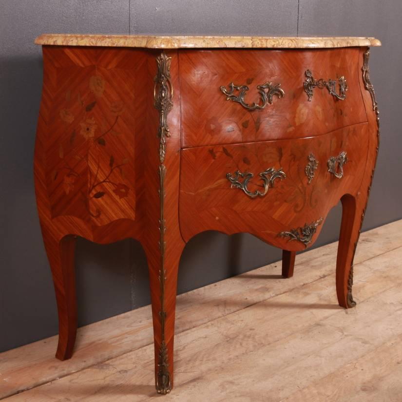 Late 19th C French bombe 2 drawer marquetry commode with ormolu decoration. 1890

Reference: 5068

Dimensions
39.5 inches (100 cms) Wide
18 inches (46 cms) Deep
32.5 inches (83 cms) High