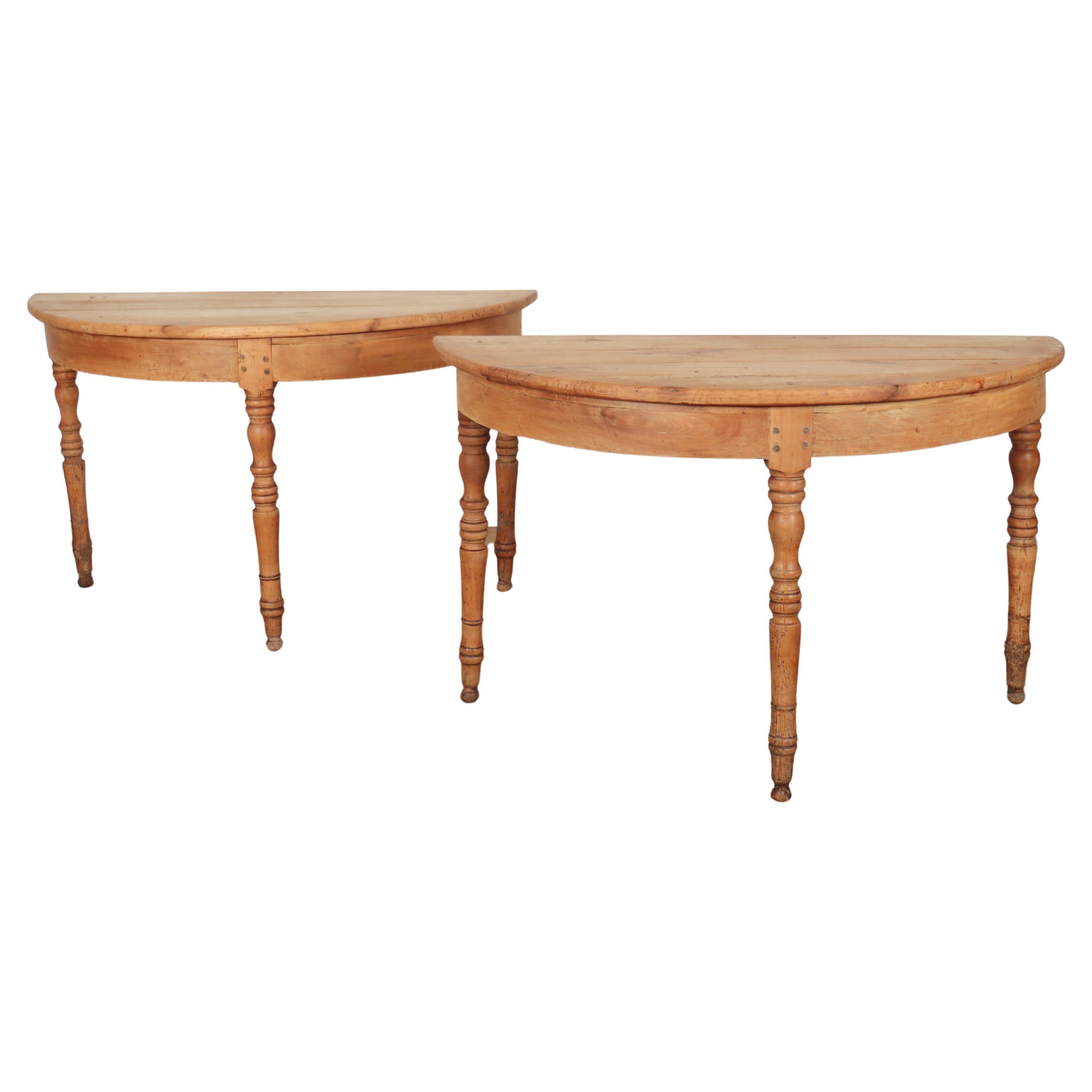 Pair of Fruitwood Demi Lune Console Tables For Sale