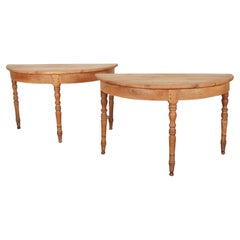 Antique Pair of Fruitwood Demi Lune Console Tables