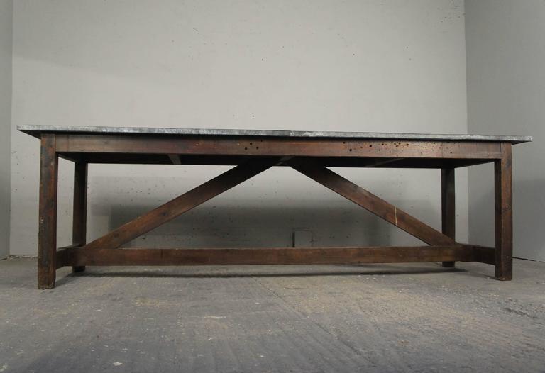 Industrial Zinc Top Pine Kitchen Dining Table Island Workbench at 1stDibs
