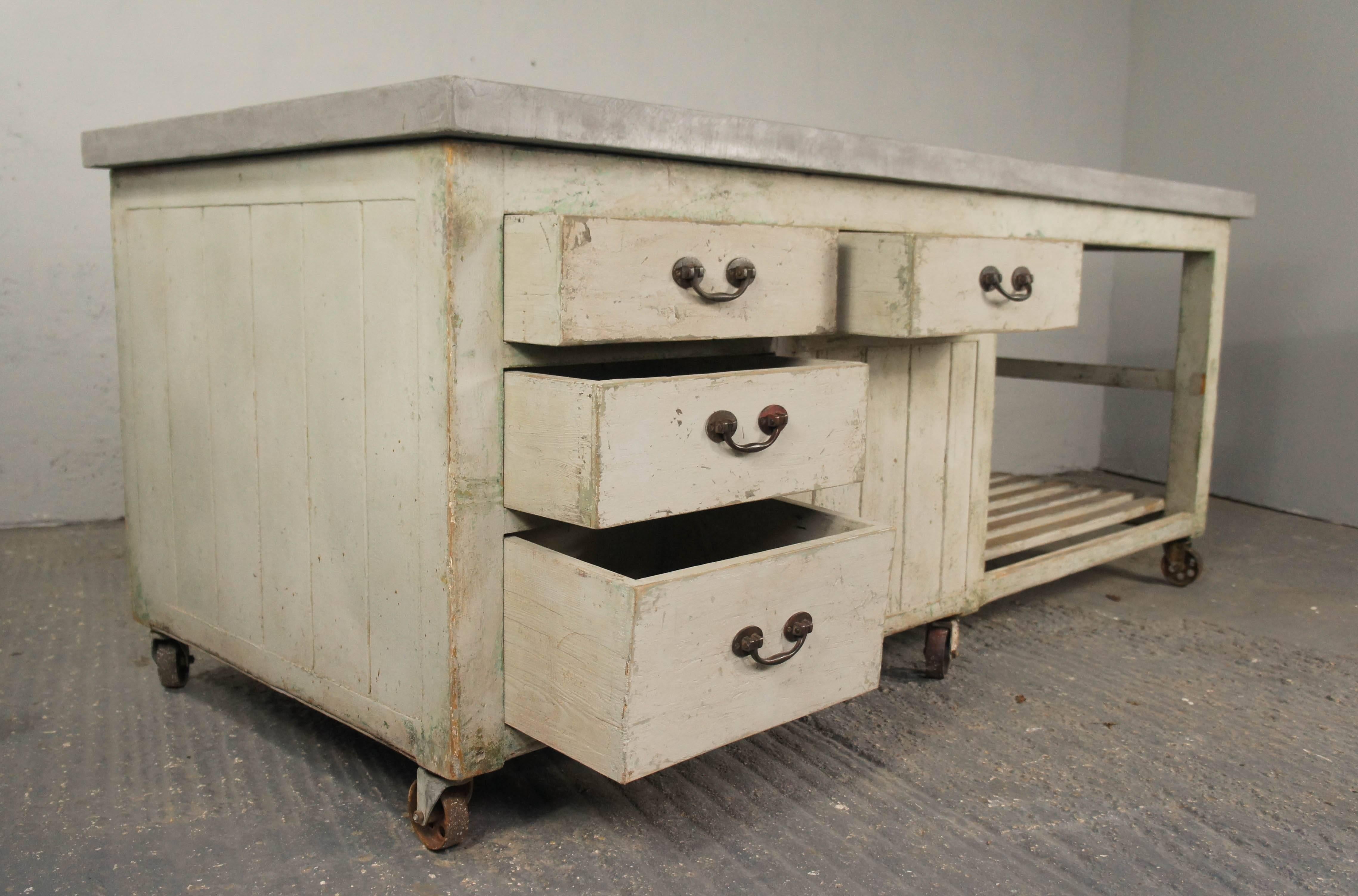 Resin 20th Century Industrial Antique Pine Workbench Kitchen Island Shop Counter