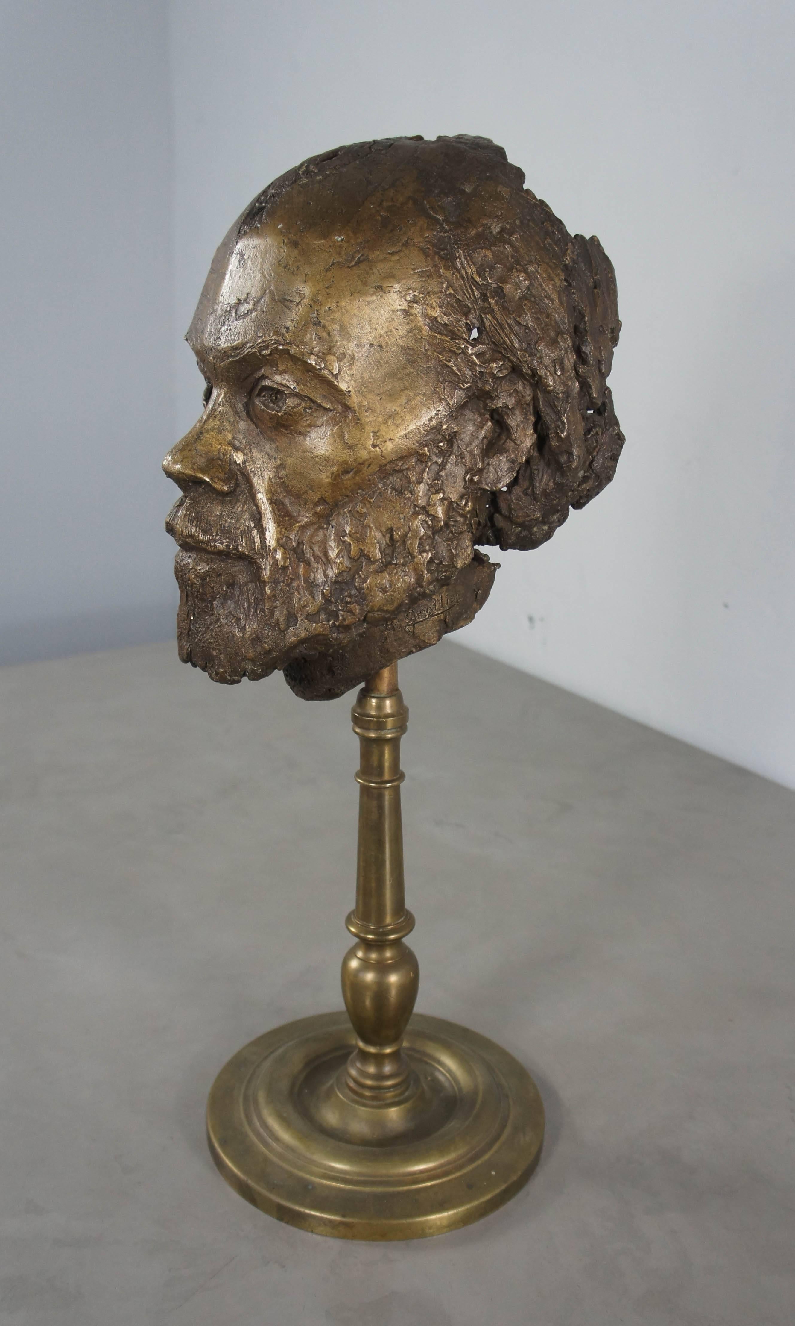Brass 21st Century Bronze Sculpture of Bearded Man by French Artist Bernard Grollier  For Sale