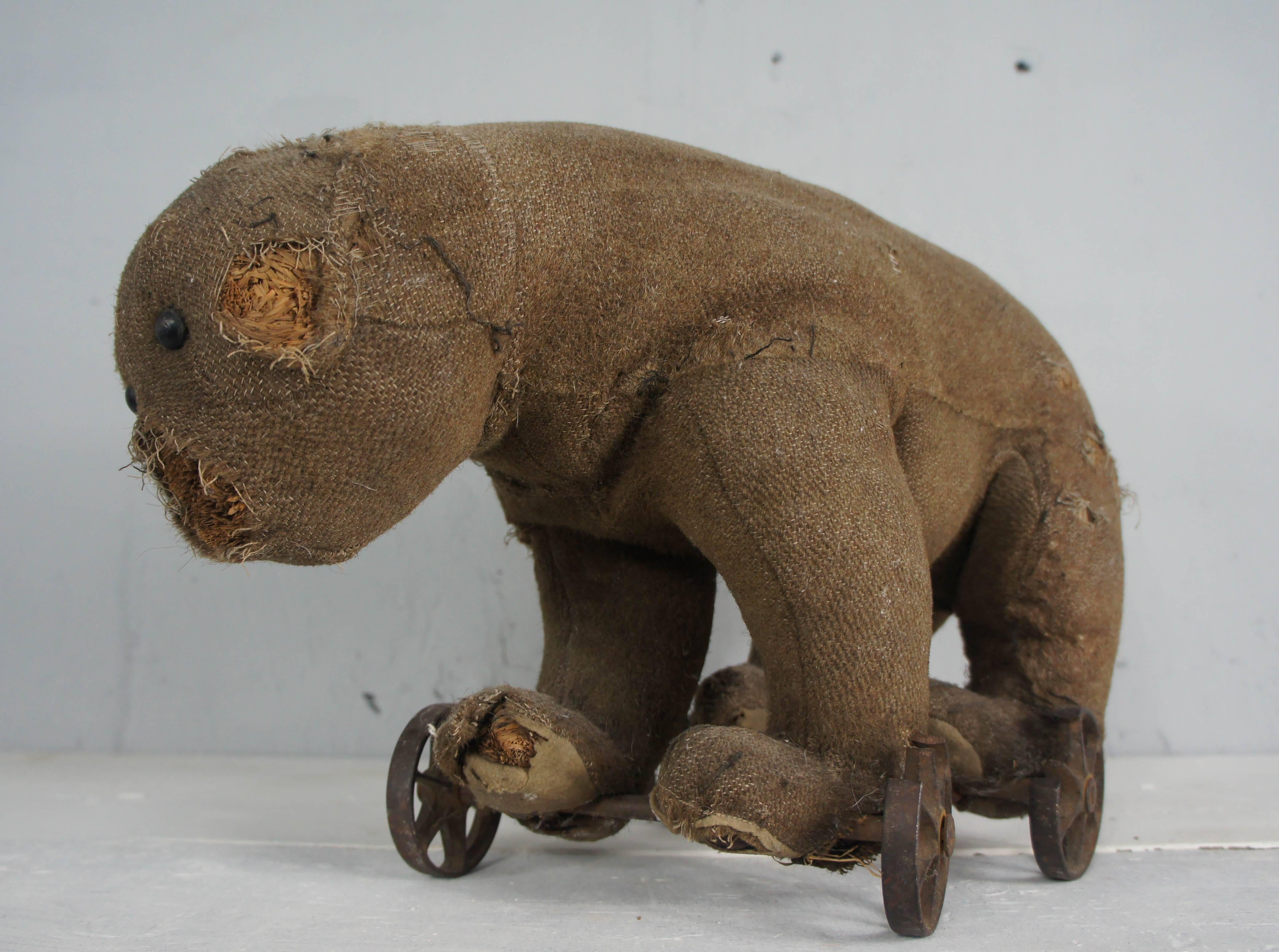 Early 1900s Steiff German Pull Ride Along Bear In Distressed Condition In Culverthorpe, Lincs