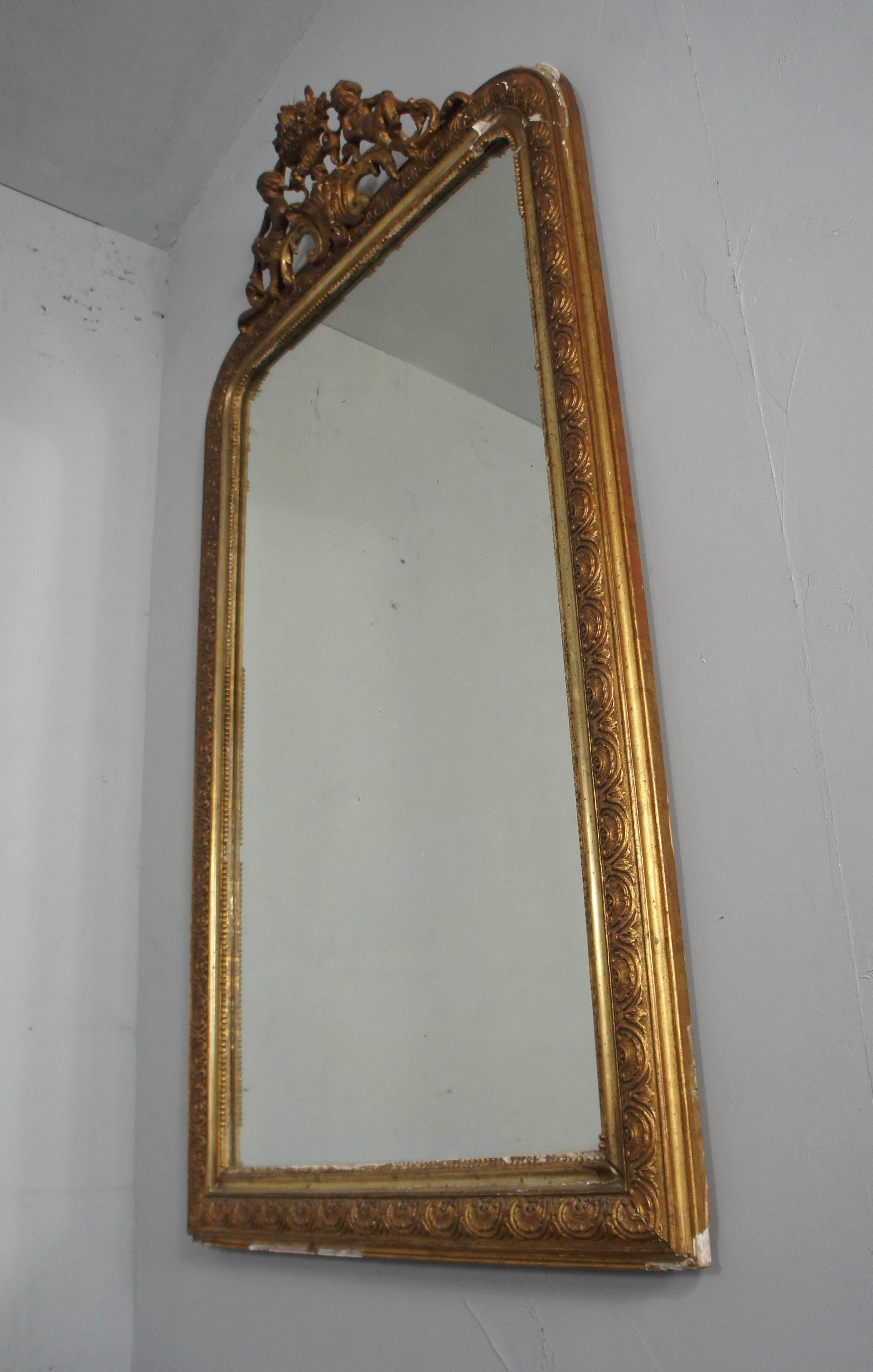 19th Century French Louis Philippe Gilt Gesso Overmantle Mirror Putti Cherub 3