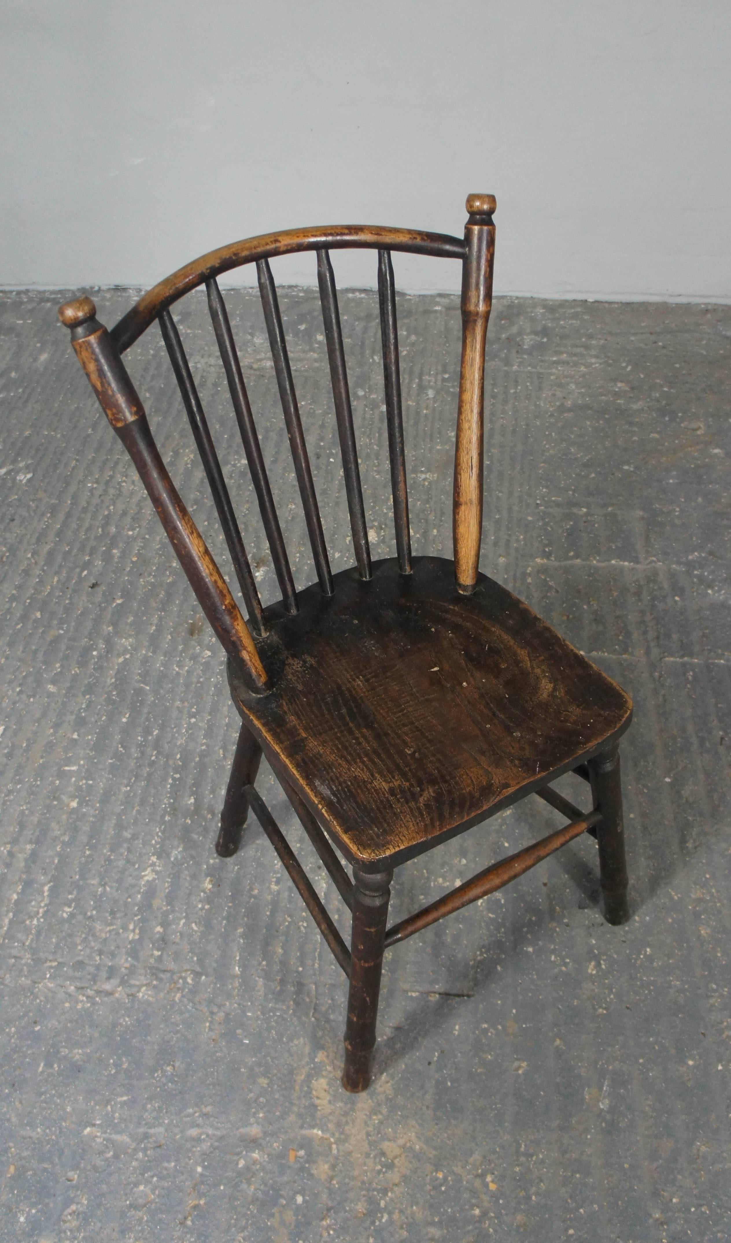 Early Irish Ash and Elm Stickback Dining Kitchen Chair 2